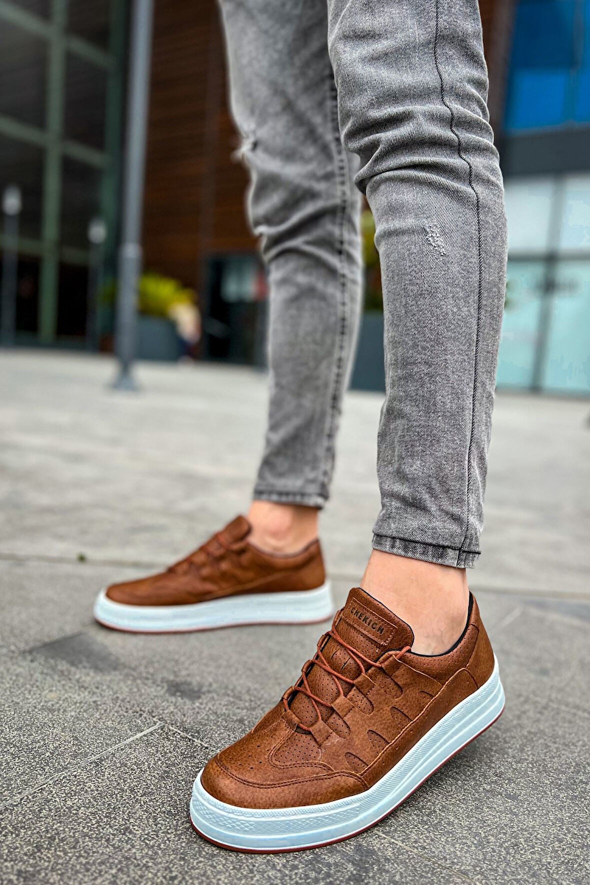 J040 C-Rey Ortopedik Taban Günlük Cilt Erkek Sneaker Spor Ayakkabı CBT Taba