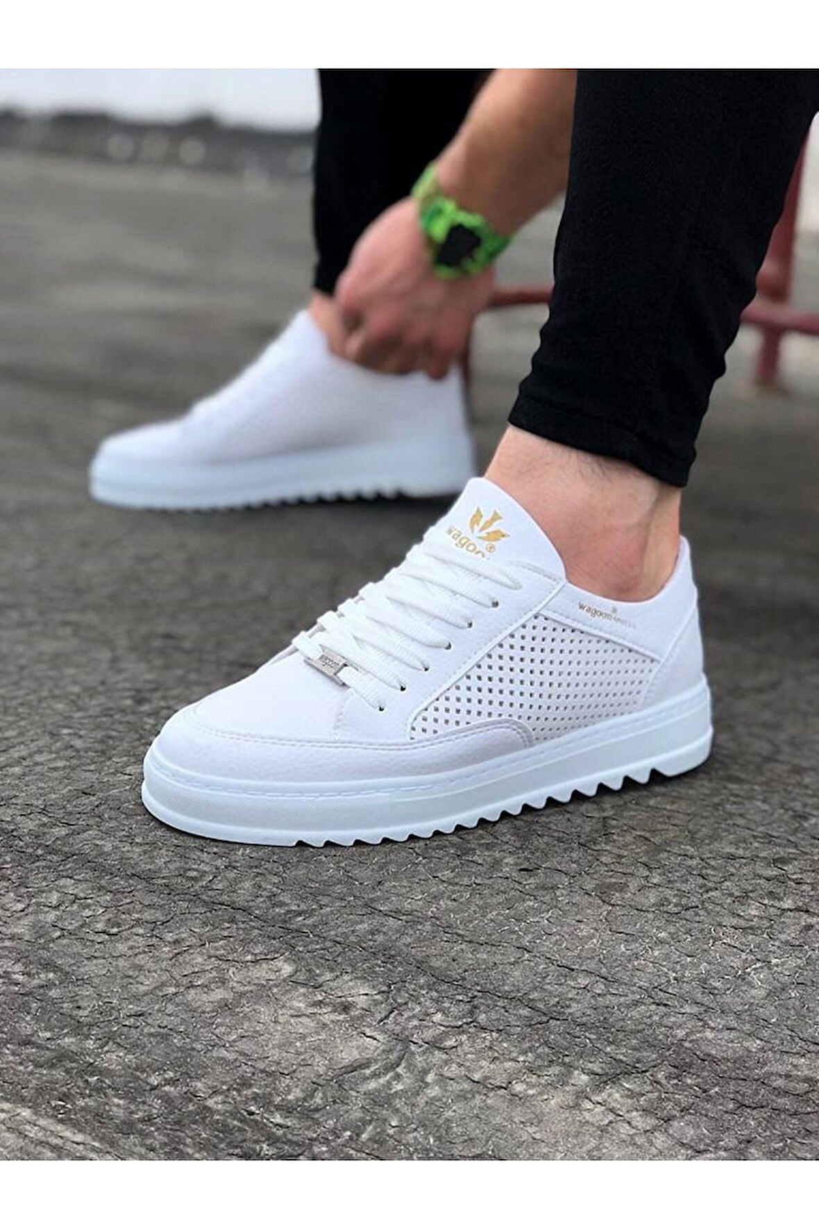 J505 Bağcıklı Ortopedik Taban Erkek Sneaker Günlük Ayakkabı BT Beyaz