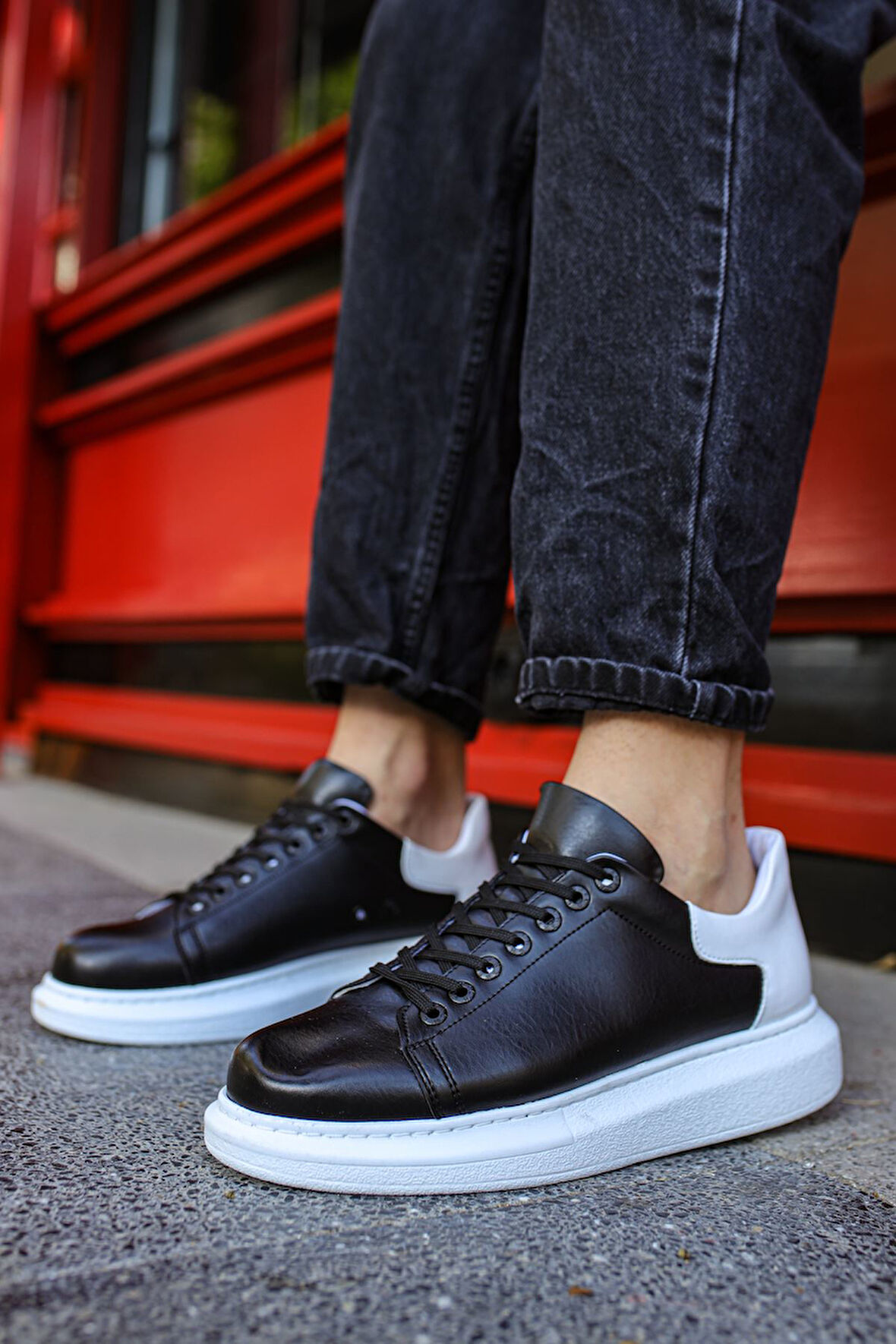 J256 Estrella Ortopedik Taban Günlük Cilt Erkek Sneaker Spor Ayakkabı CBT Siyah/Beyaz