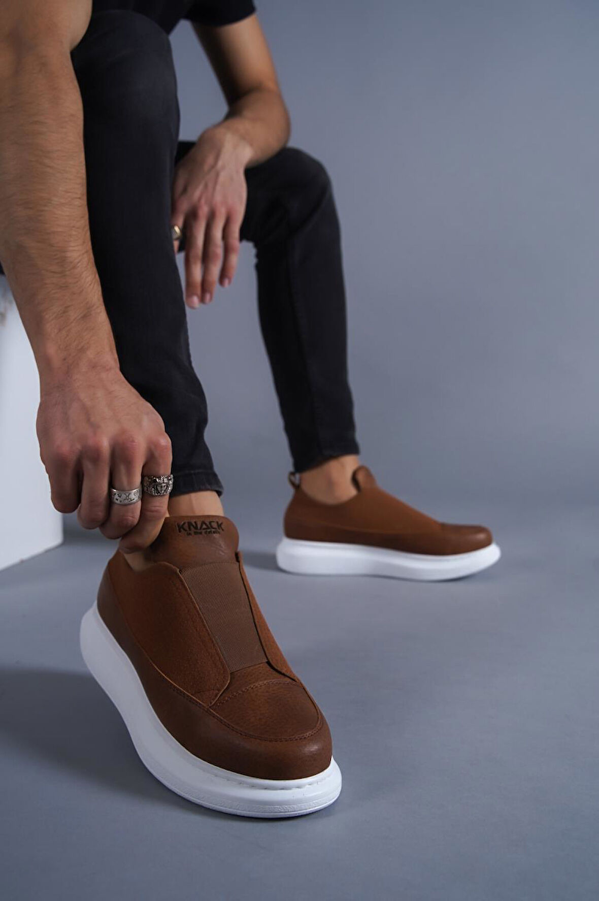 J911 Bağcıksız Lastikli Ortopedik Taban Günlük Erkek Spor Sneaker Ayakkabı BT Taba