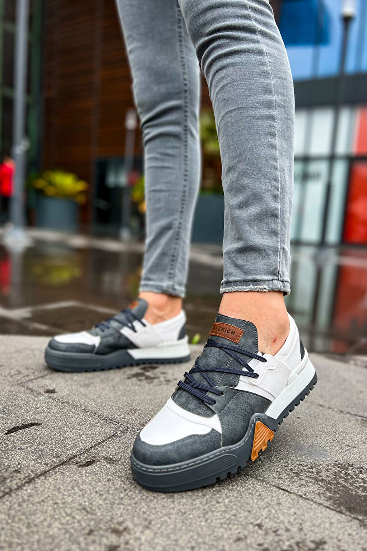 J067 Warrem Ortopedik Taban Günlük Cilt Erkek Sneaker Spor Ayakkabı CABT Antrasit/Beyaz