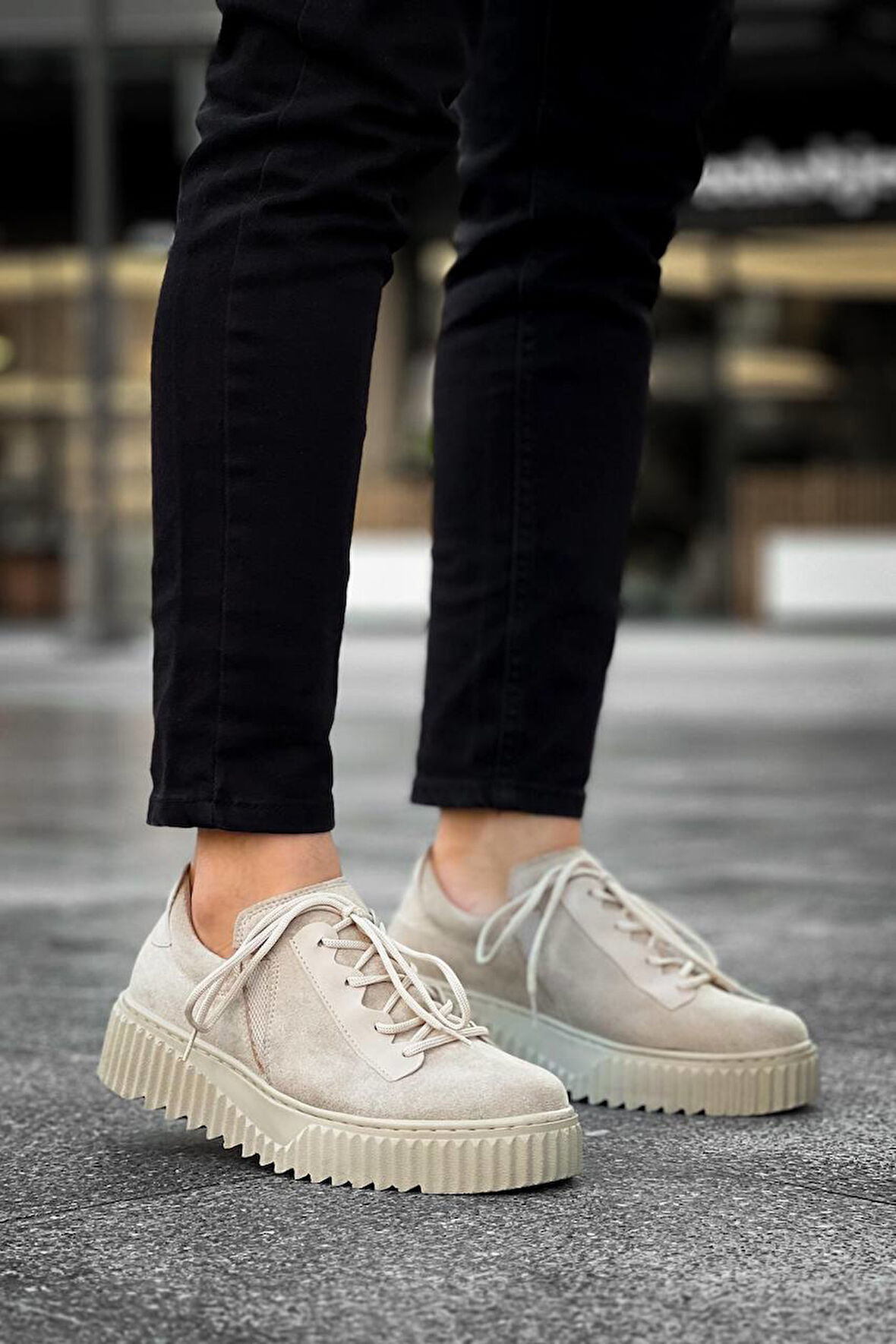 J-X502 Bağcıklı Ortopedik Taban Günlük Süet Erkek Spor Sneaker Ayakkabı BT Bej