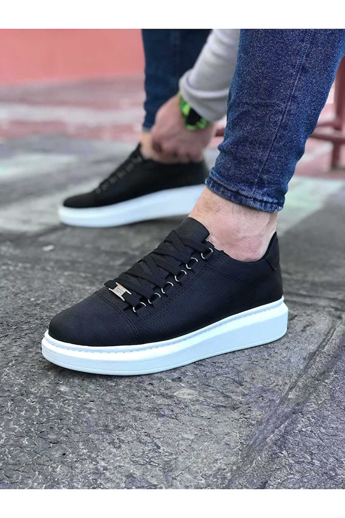 J08 Bağcıklı Ortopedik Taban Erkek Sneaker Günlük Ayakkabı BT Siyah
