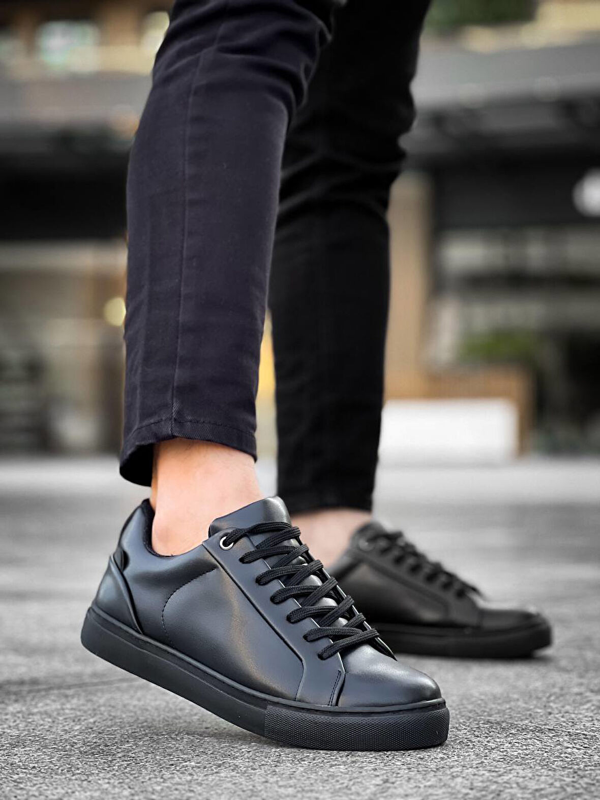 J-BX1 Bağcıklı Ortopedik Taban Günlük Erkek Spor Sneaker Ayakkabı ST Siyah