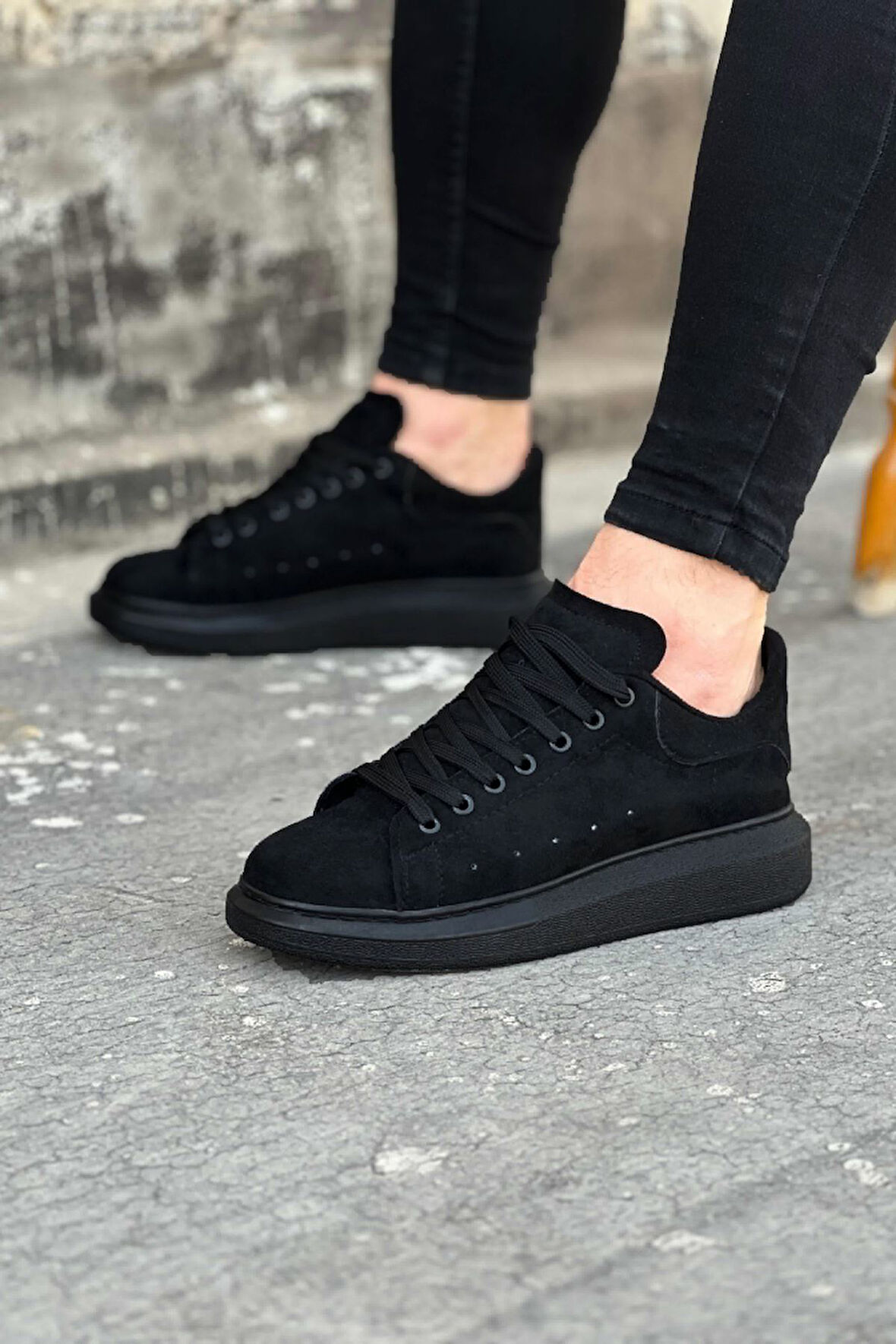 J096 Bağcıklı Ortopedik Taban Süet Erkek Sneaker Günlük Ayakkabı ST Siyah