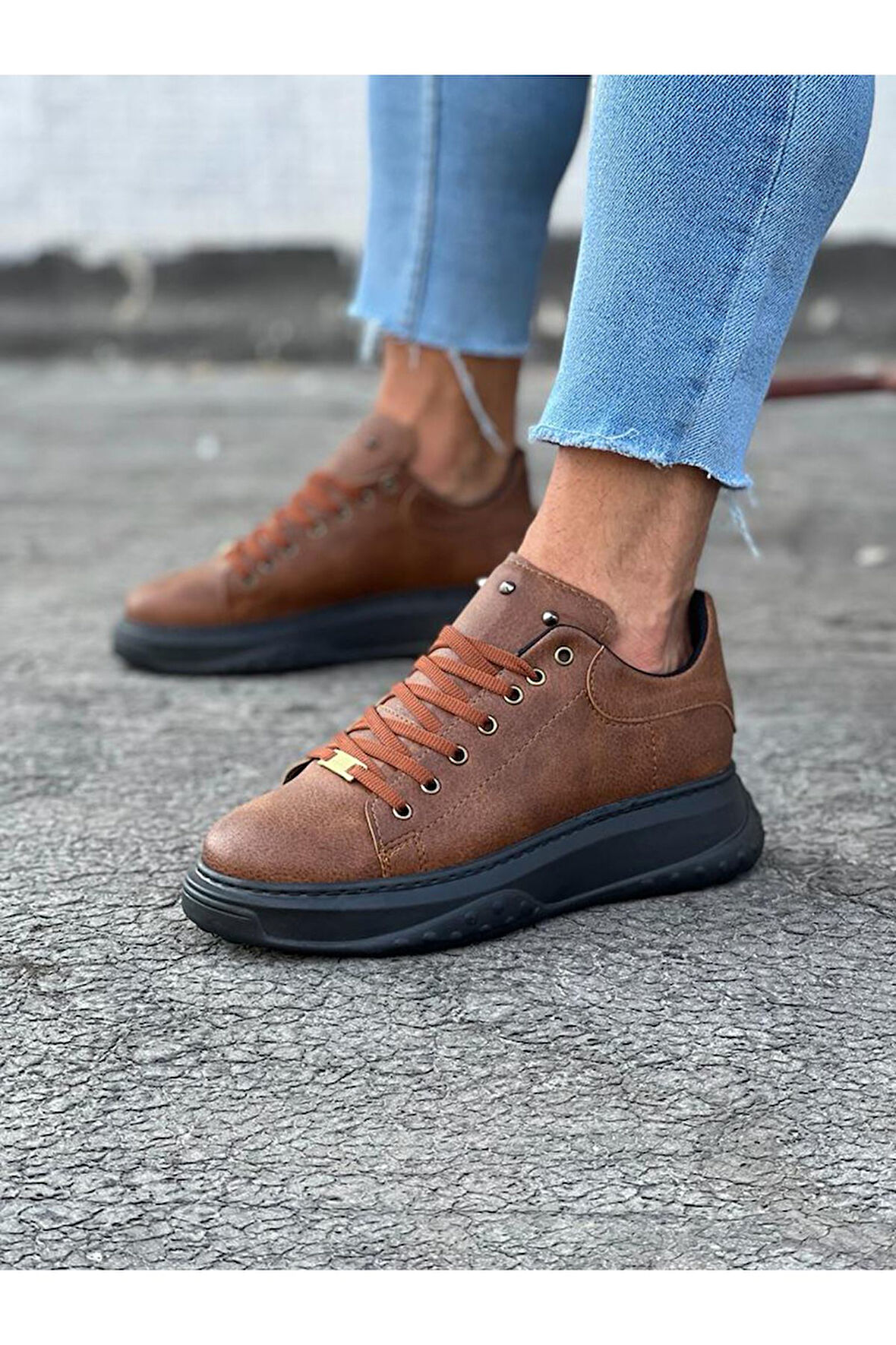 J501 Bağcıklı Ortopedik Taban Erkek Sneaker Günlük Ayakkabı ST Taba