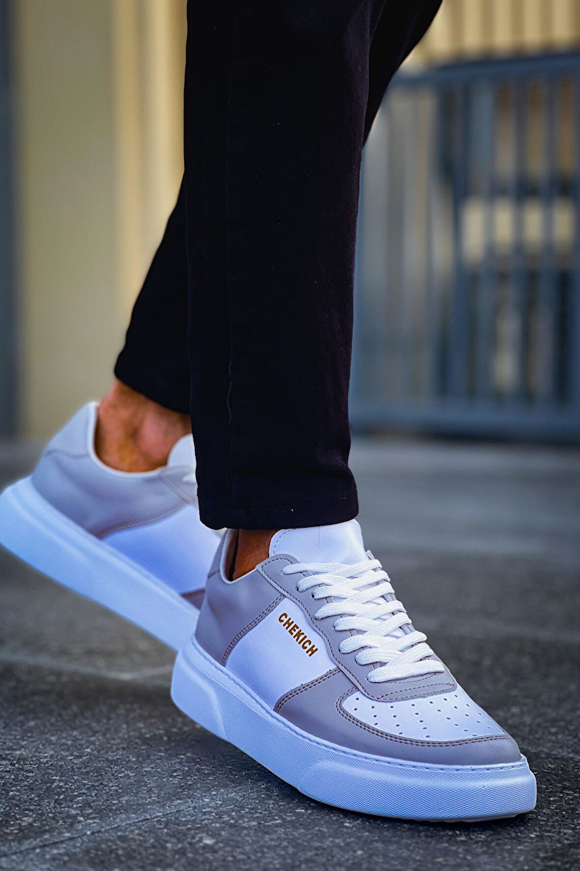 J087 Kenton Ortopedik Taban Günlük Cilt Erkek Sneaker Spor Ayakkabı CBT Beyaz/Gri