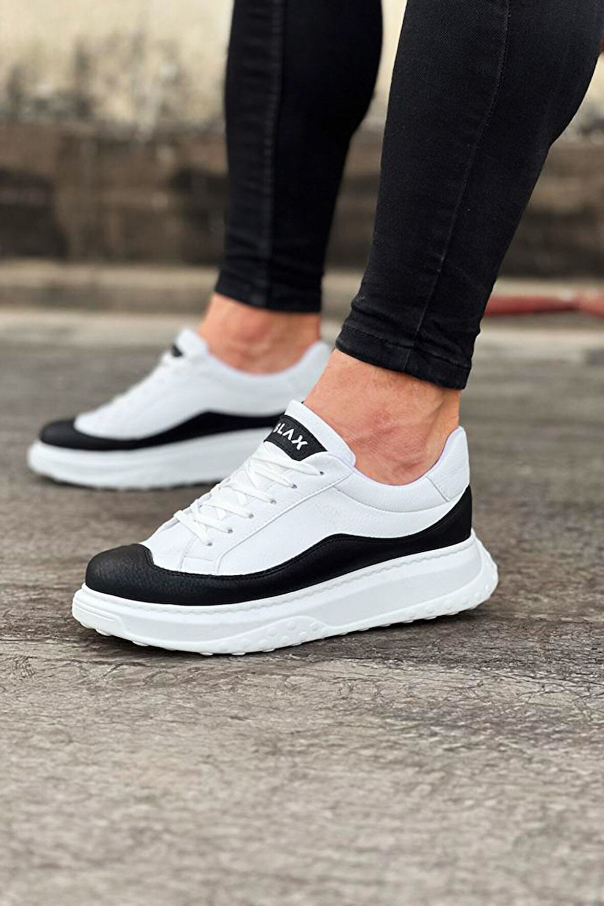 J507 Bağcıklı Ortopedik Taban Erkek Sneaker Günlük Ayakkabı BT Beyaz/Siyah