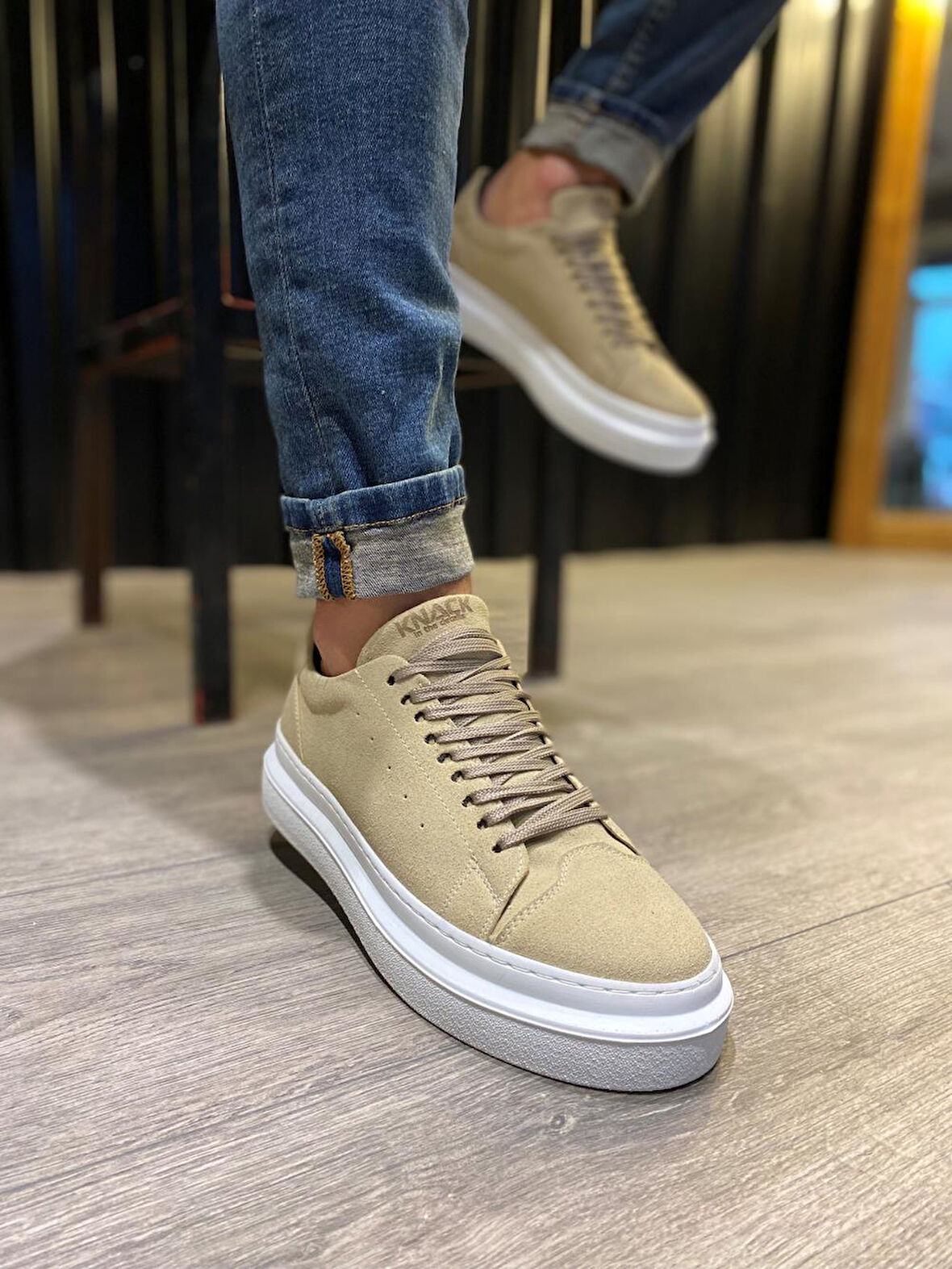 J421 Bağcıklı Ortopedik Taban Erkek Günlük Süet Sneaker Spor Ayakkabı BT Vizon
