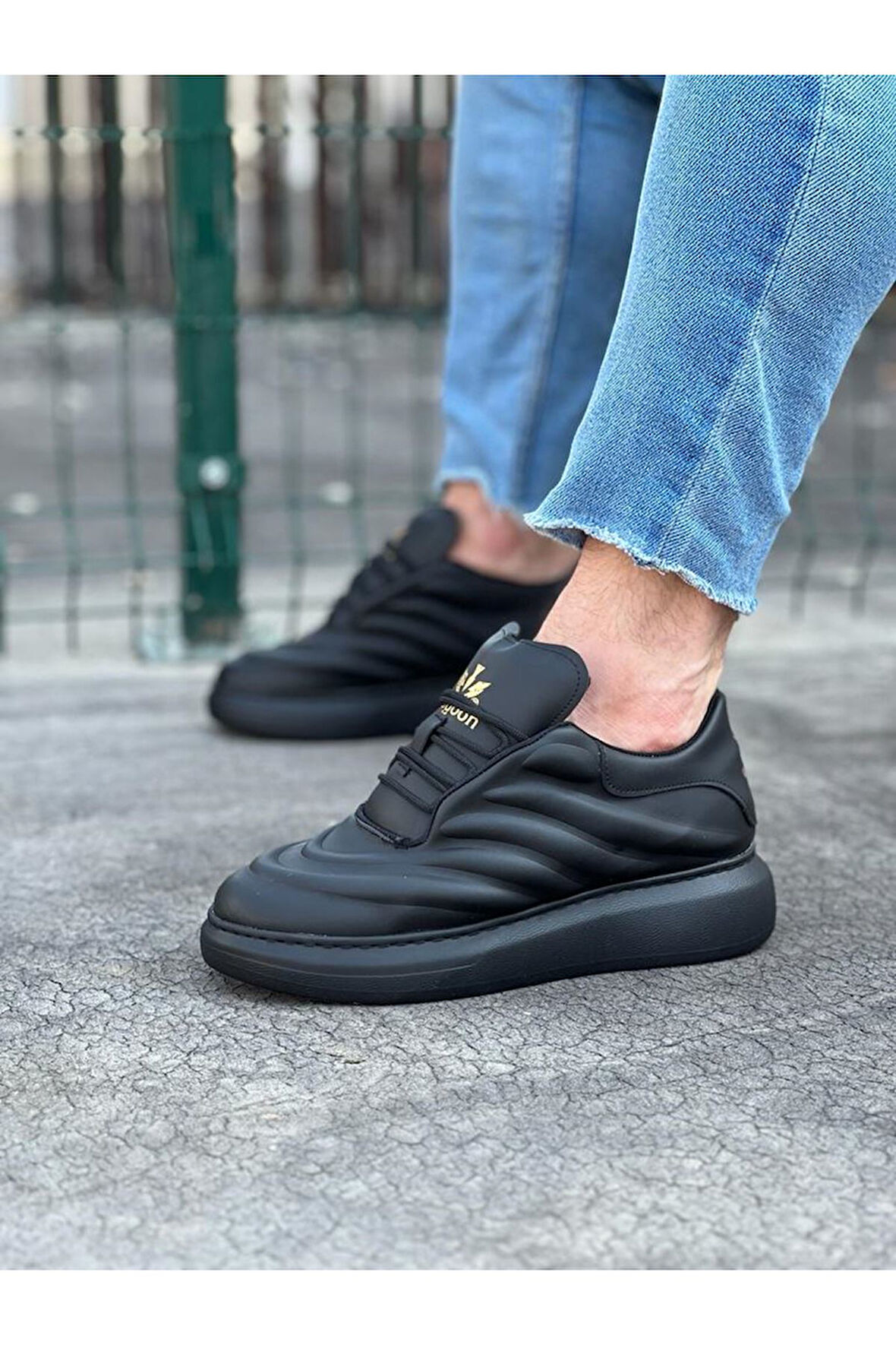 J094 Bağcıklı Ortopedik Taban Erkek Sneaker Günlük Ayakkabı ST Siyah