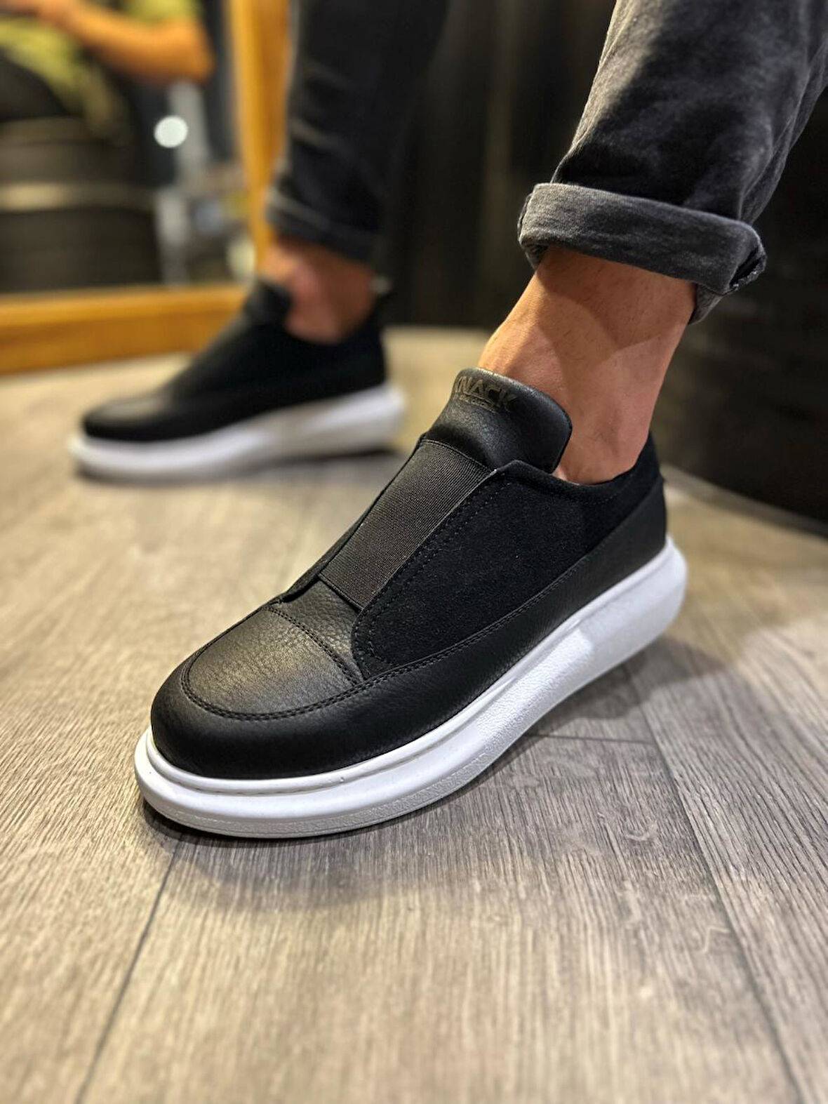 J911 Bağcıksız Lastikli Ortopedik Taban Günlük Erkek Spor Sneaker Ayakkabı BT Siyah