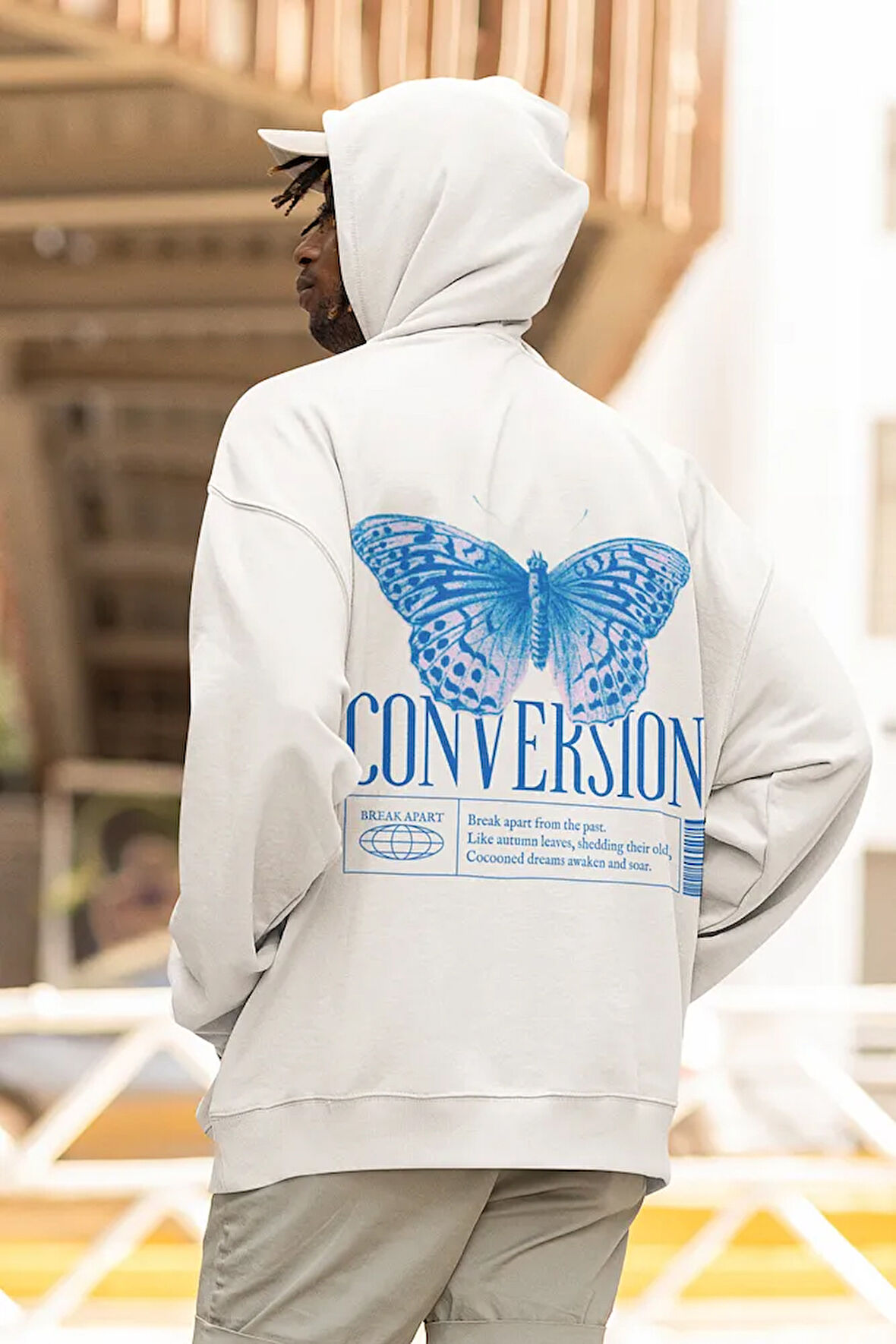 Conversion Butterfly Baskılı Unisex Oversize Tasarım Kelebek Hoodie
