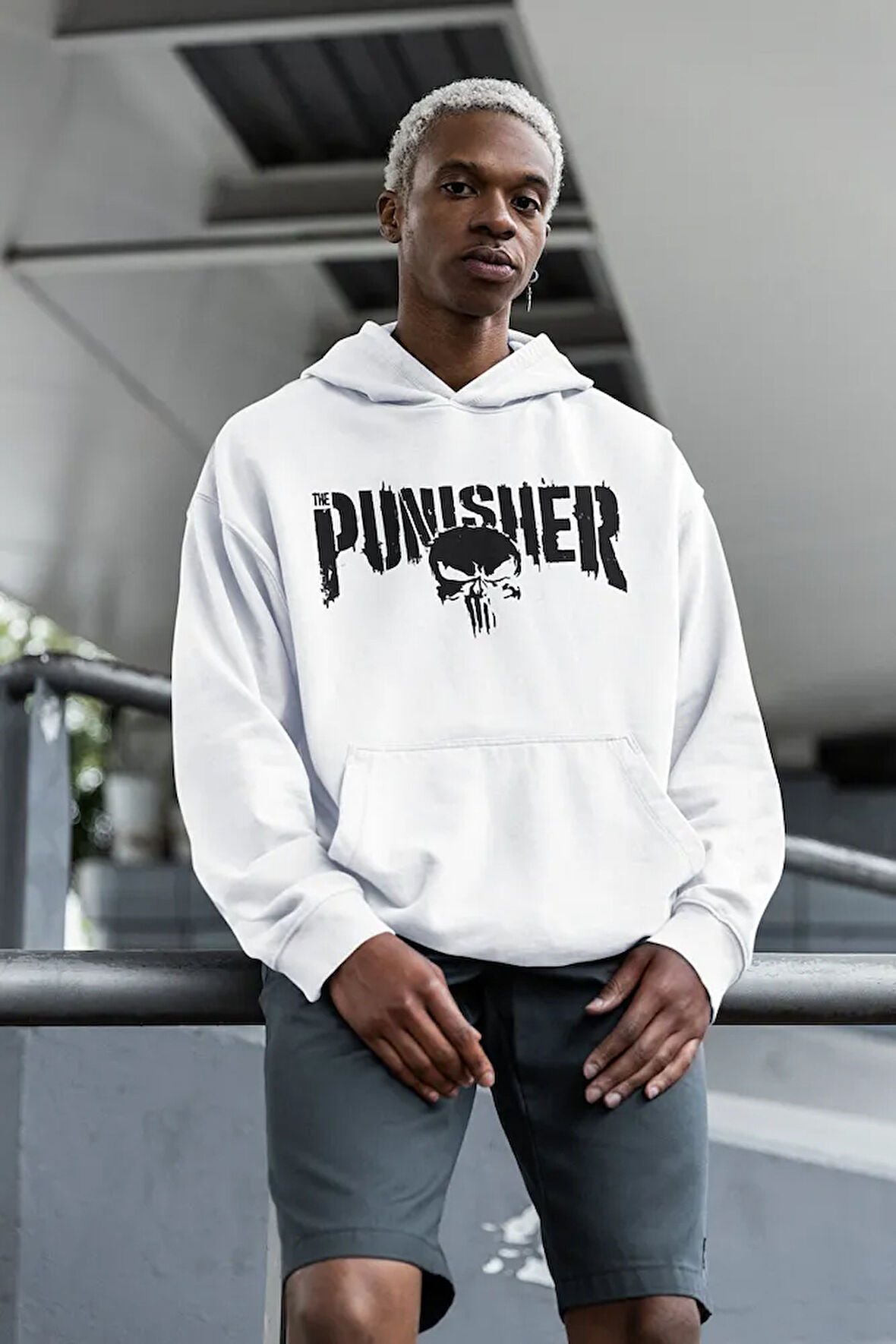 Punisher Baskılı Unisex Oversize Hoodie
