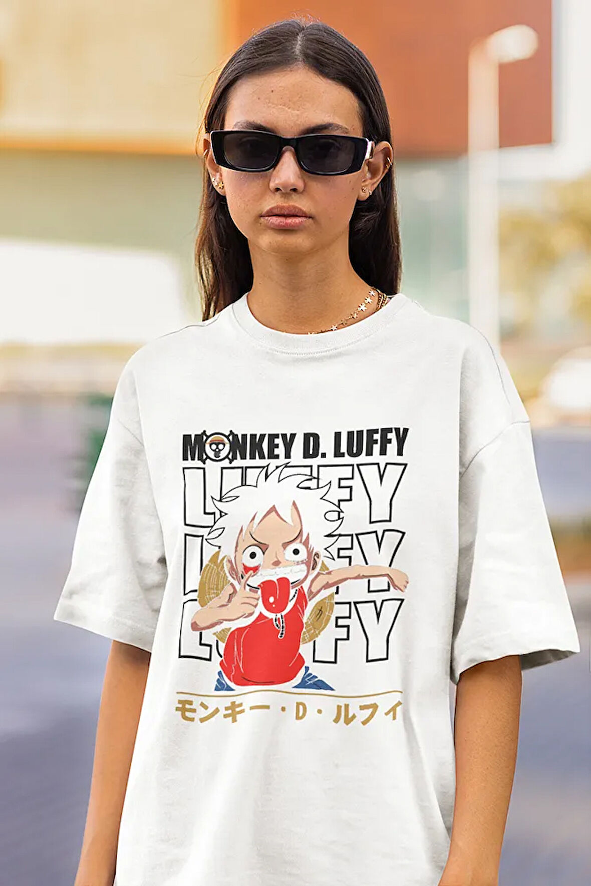 Anime Karakter Monkey D Luffy Baskılı Unisex Oversize Tişört