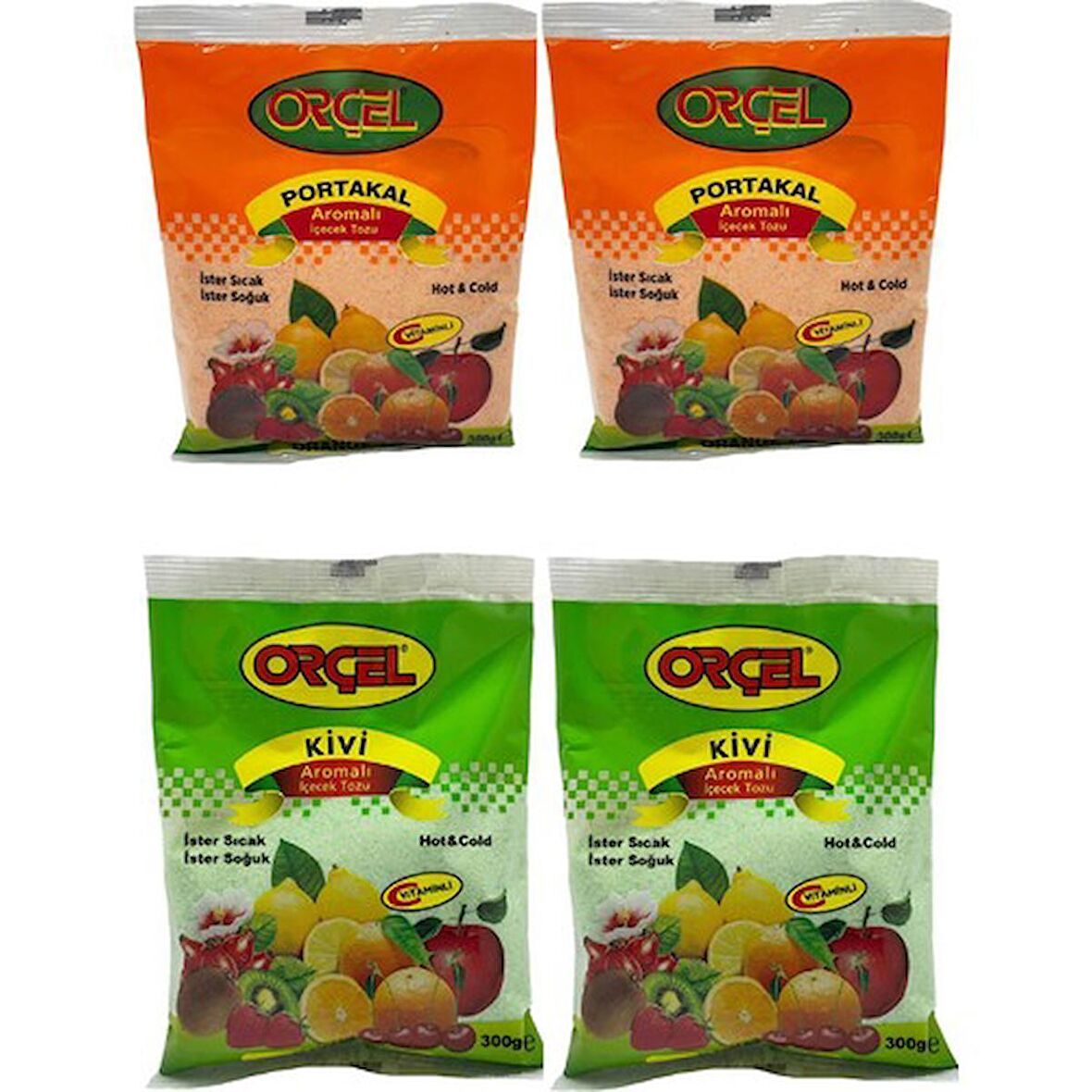 Orçel 2 Portakal + 2 Kivi Aromalı İçecek Tozu Oralet Çay 4x300gr.