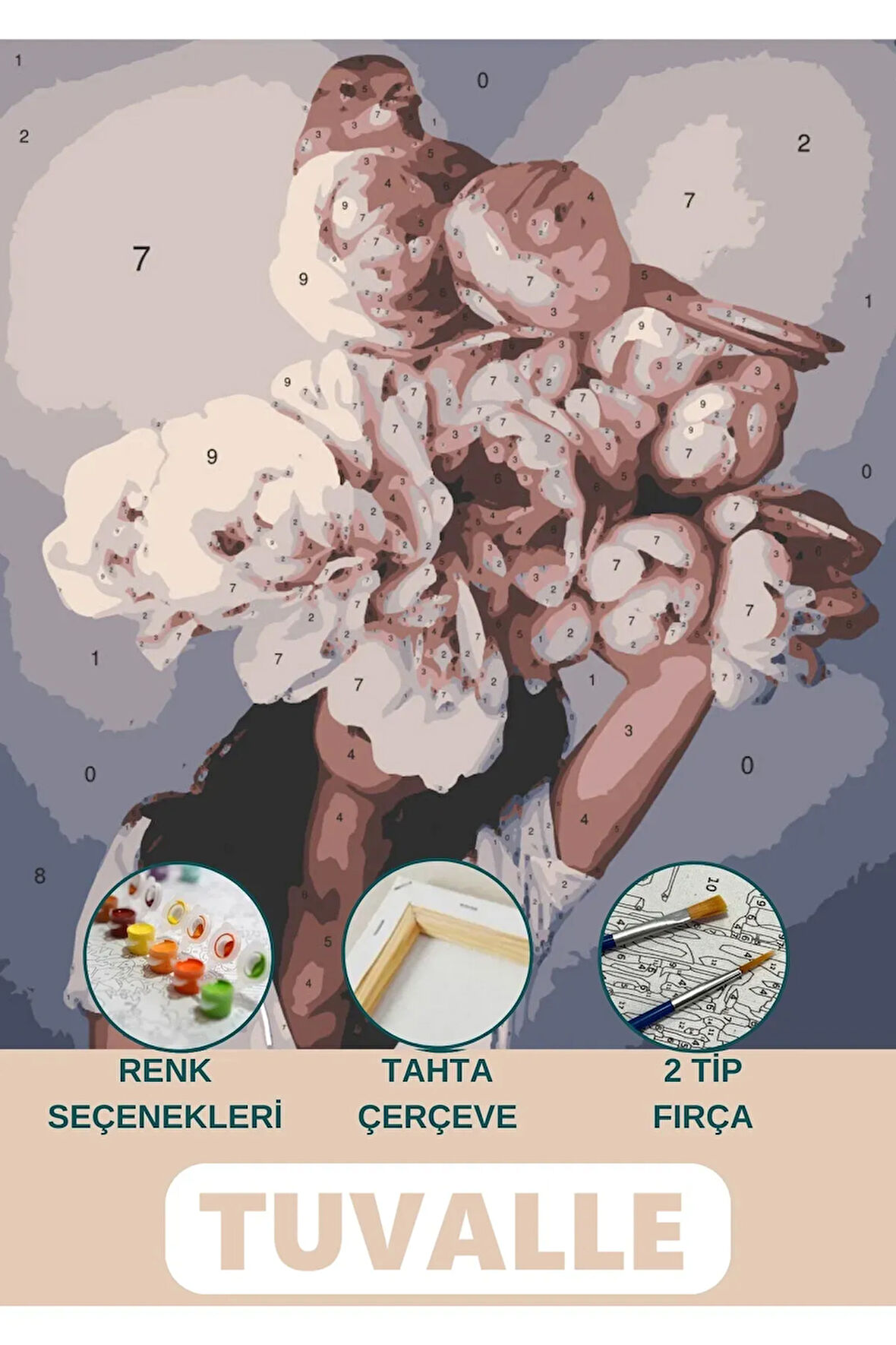 Kadınlar Çiçek Açar Sayılarla Boyama Seti, Hobi Seti, 40X50 Tablo, Fırça Boya Asma Aparatı Dahil