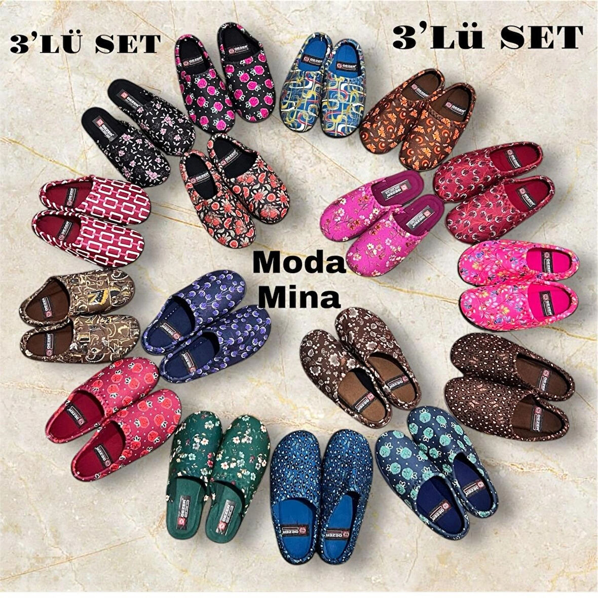 Kadın Ev Terlik ( 3lü SET ) Halı Terliği Gondol Kadın Terlik. Kadın çeyizlik ev terliği renkli