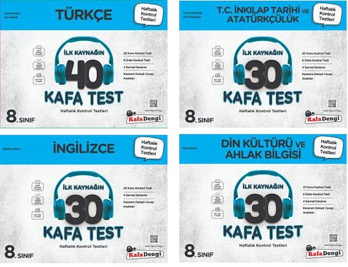 Kafadengi 8. Sınıf Lgs Türkçe + İngilizce + İnkılap + Din Kafa Test Seti 4 Kitap 2023