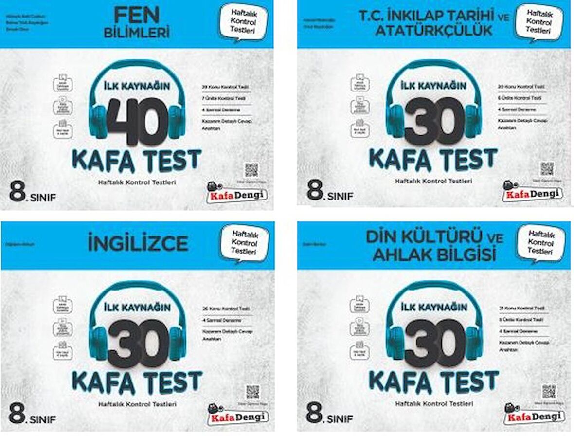 Kafadengi 8. Sınıf Lgs Fen + İngilizce + İnkılap + Din Kafa Test Seti 4 Kitap 2023