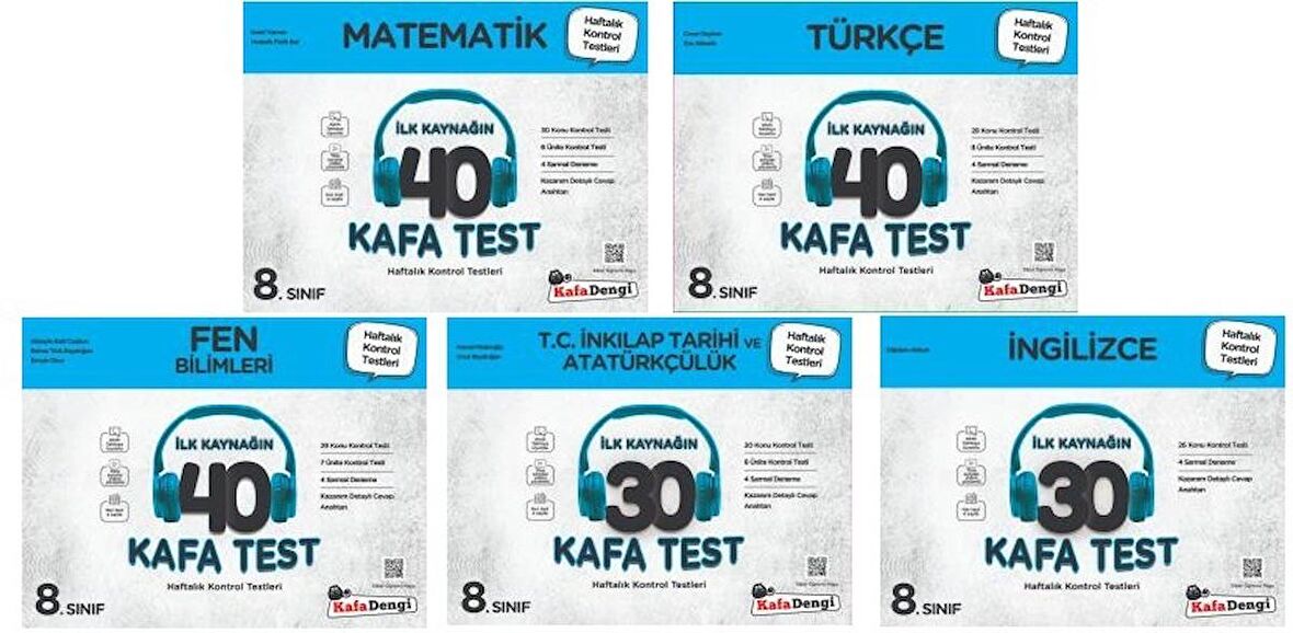 Kafadengi 8. Sınıf Lgs Matematik + Türkçe + Fen + İngilizce + İnkılap Kafa Test Seti 5 Kitap 2023