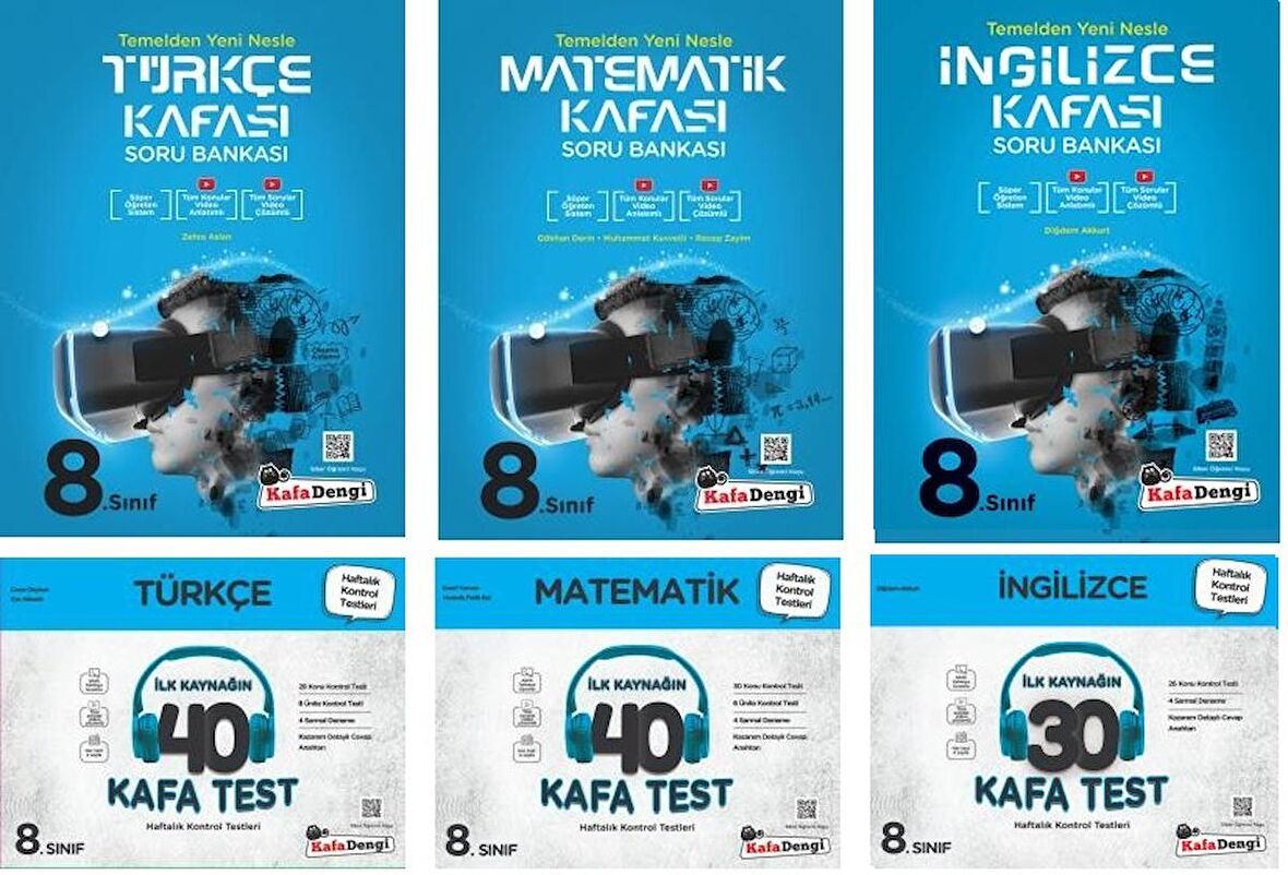 Kafadengi 8. Sınıf Lgs Matematik + Türkçe + İngilizce Kafa Soru + Test Seti 6 Kitap 2023