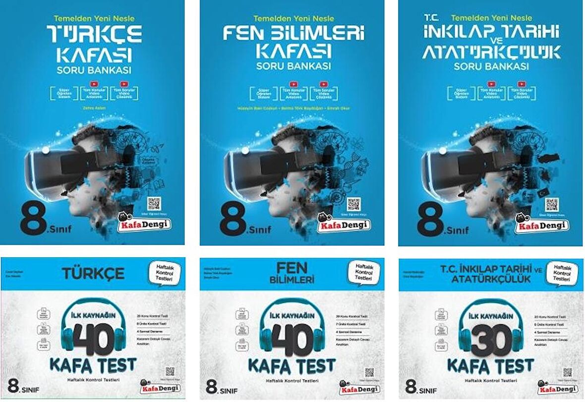 Kafadengi 8. Sınıf Lgs Fen + Türkçe + İnkılap Kafa Soru + Test Seti 6 Kitap 2023
