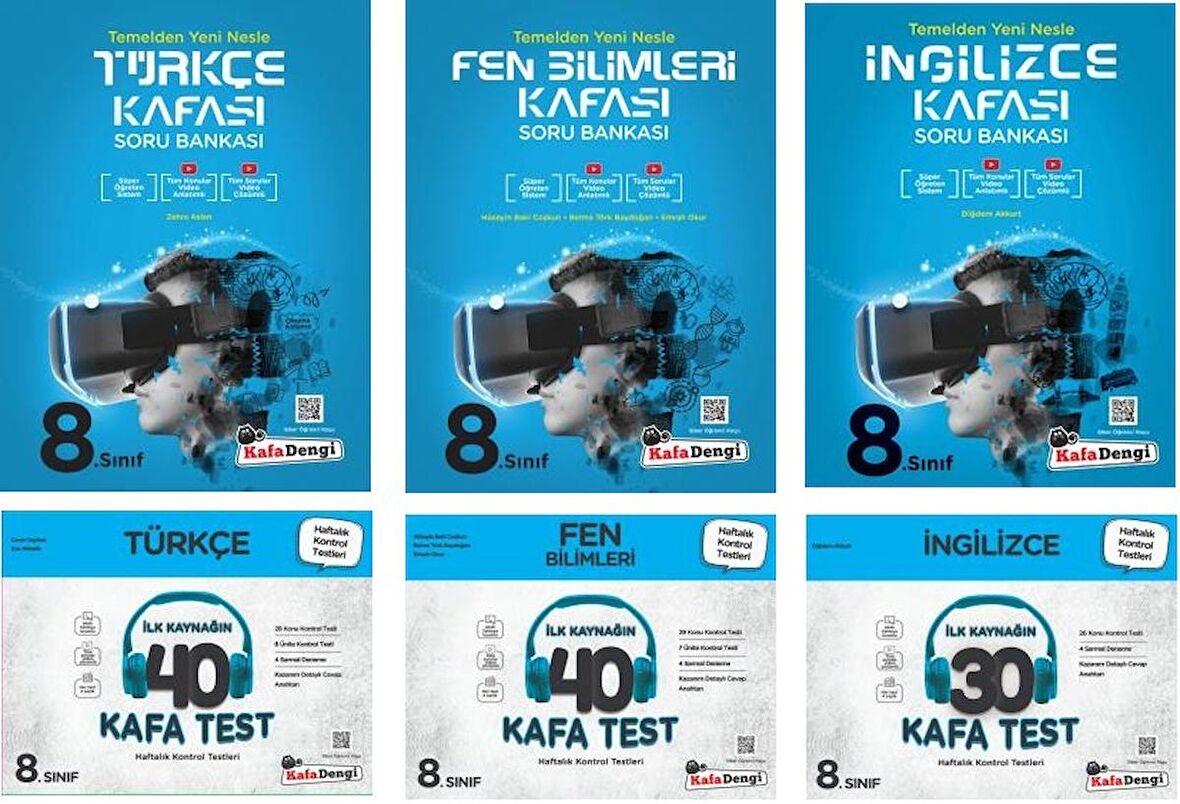 Kafadengi 8. Sınıf Lgs Fen + Türkçe + İngilizce Kafa Soru + Test Seti 6 Kitap 2023