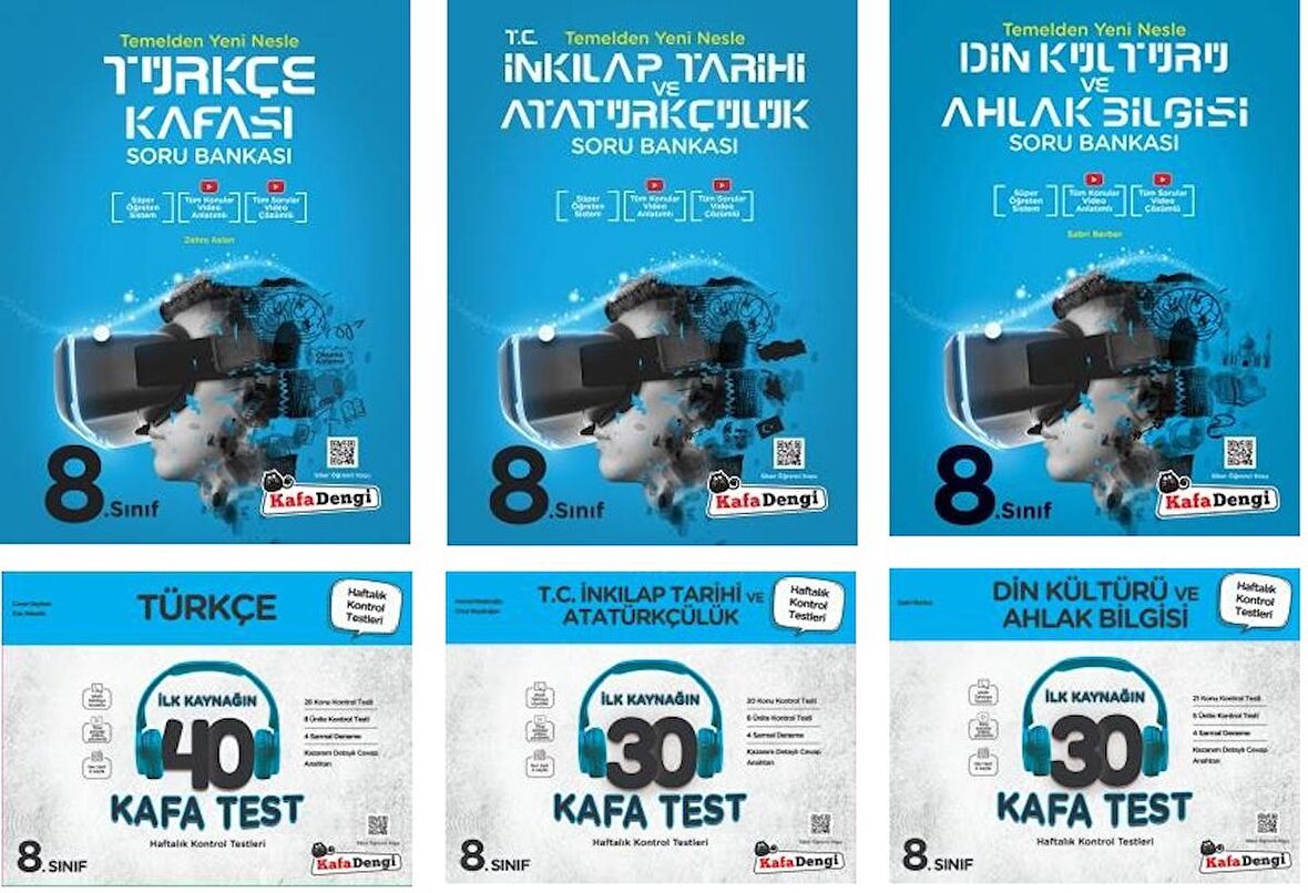 Kafadengi 8. Sınıf Lgs Türkçe + Din + İnkılap Kafa Soru + Test Seti 6 Kitap 2023