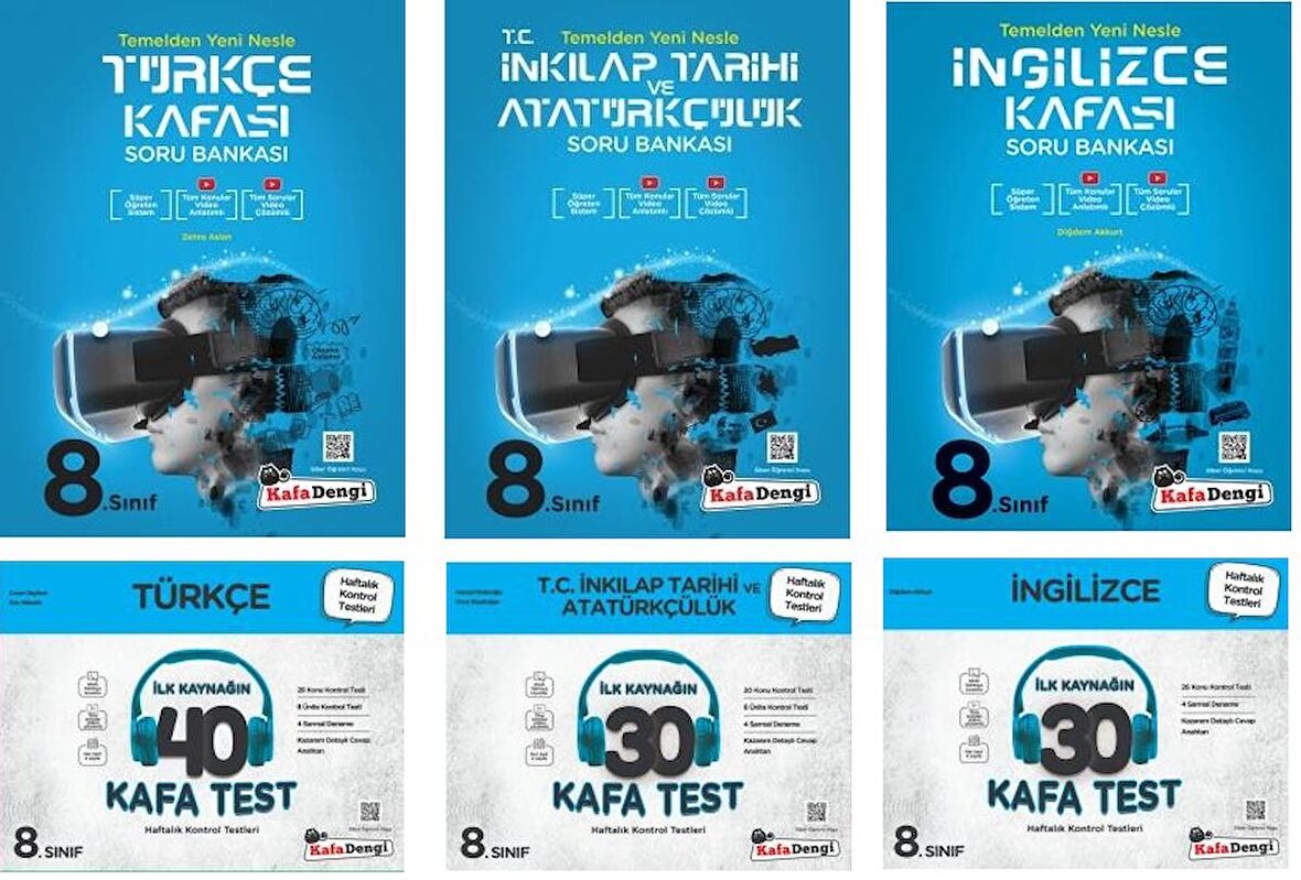 Kafadengi 8. Sınıf Lgs Türkçe + İngilizce + İnkılap Kafa Soru + Test Seti 6 Kitap 2023