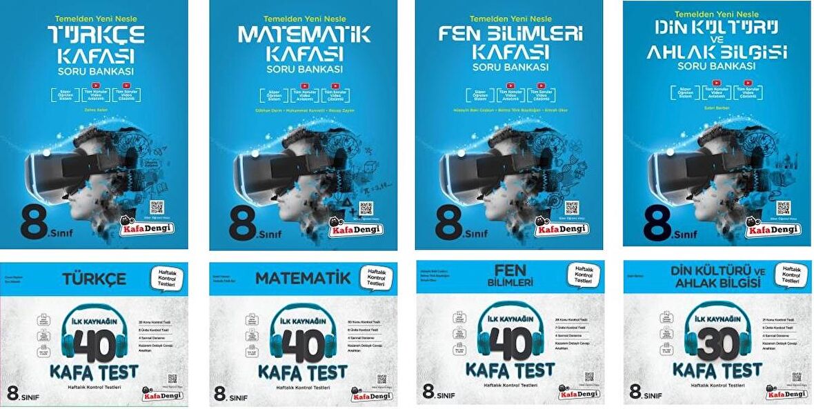Kafadengi 8. Sınıf Lgs Matematik + Türkçe + Fen + Din Kafa Soru + Test Seti 8 Kitap 2023