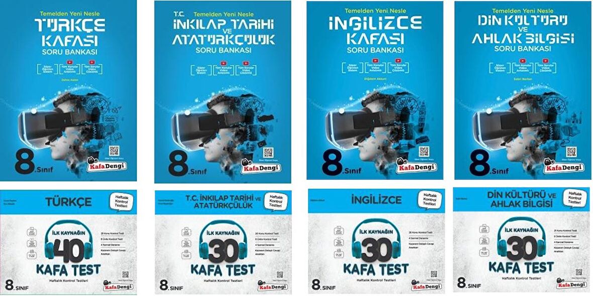 Kafadengi 8. Sınıf Lgs Türkçe + İngilizce + İnkılap + Din Kafa Soru + Test Seti 8 Kitap 2023