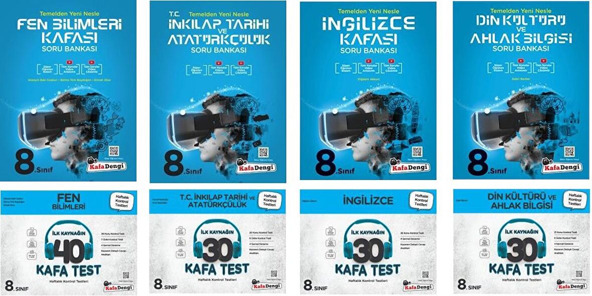 Kafadengi 8. Sınıf Lgs Fen + İngilizce + İnkılap + Din Kafa Soru + Test Seti 8 Kitap 2023