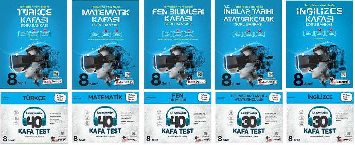 Kafadengi 8. Sınıf Lgs Matematik + Türkçe + Fen + İngilizce + İnkılap Kafa Soru + Test Seti 10 Kitap 2023