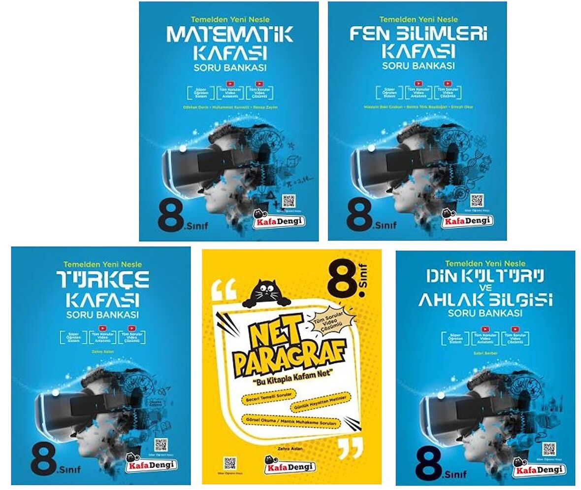 Kafadengi 8. Sınıf Lgs Matematik + Türkçe + Fen + Paragraf + Din Kafası Soru Seti 5 Kitap 2023