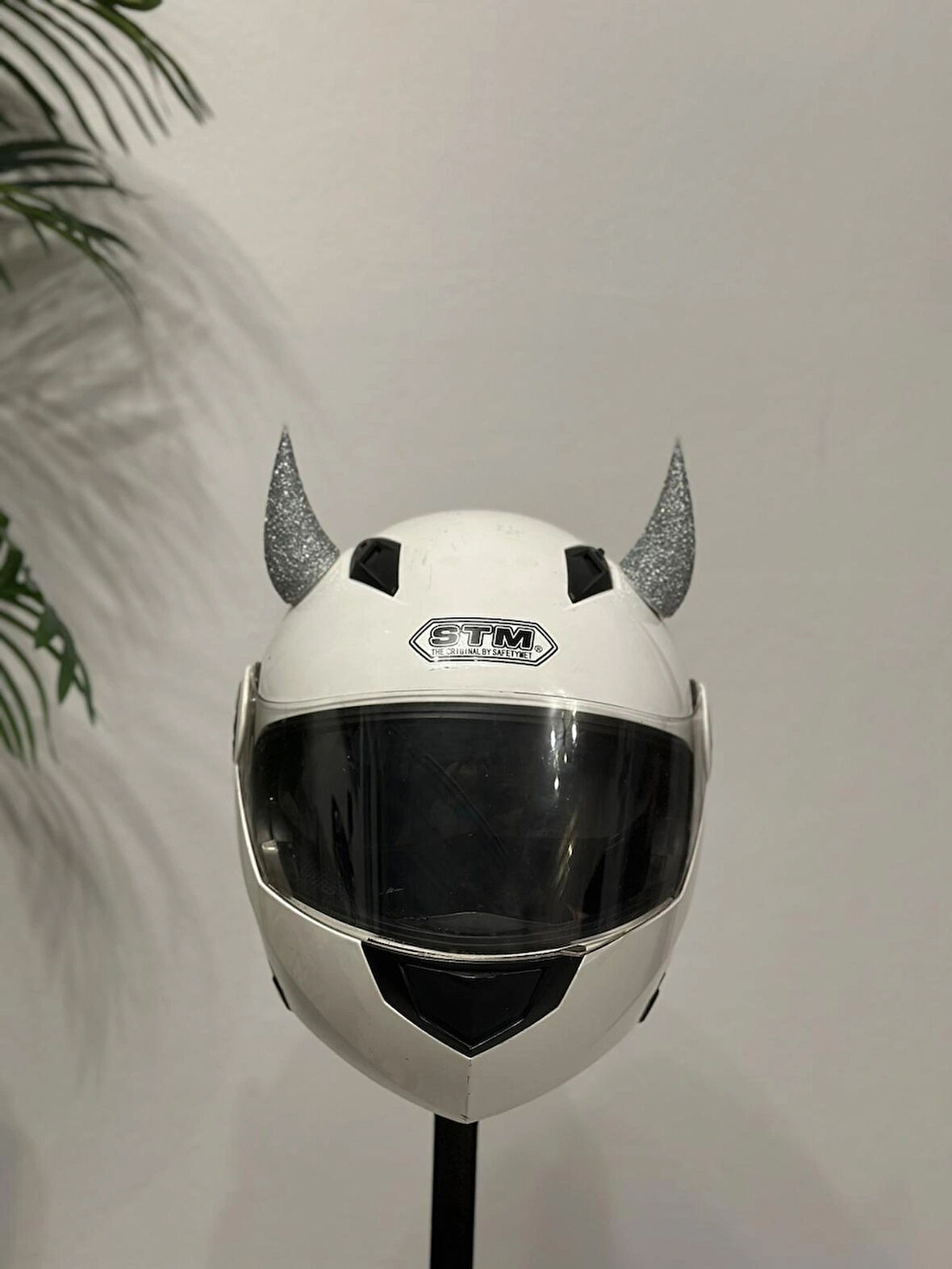 Motor & Motosiklet Gümüş Simli Şeytan Boynuzu Kask Dış Aksesuar
