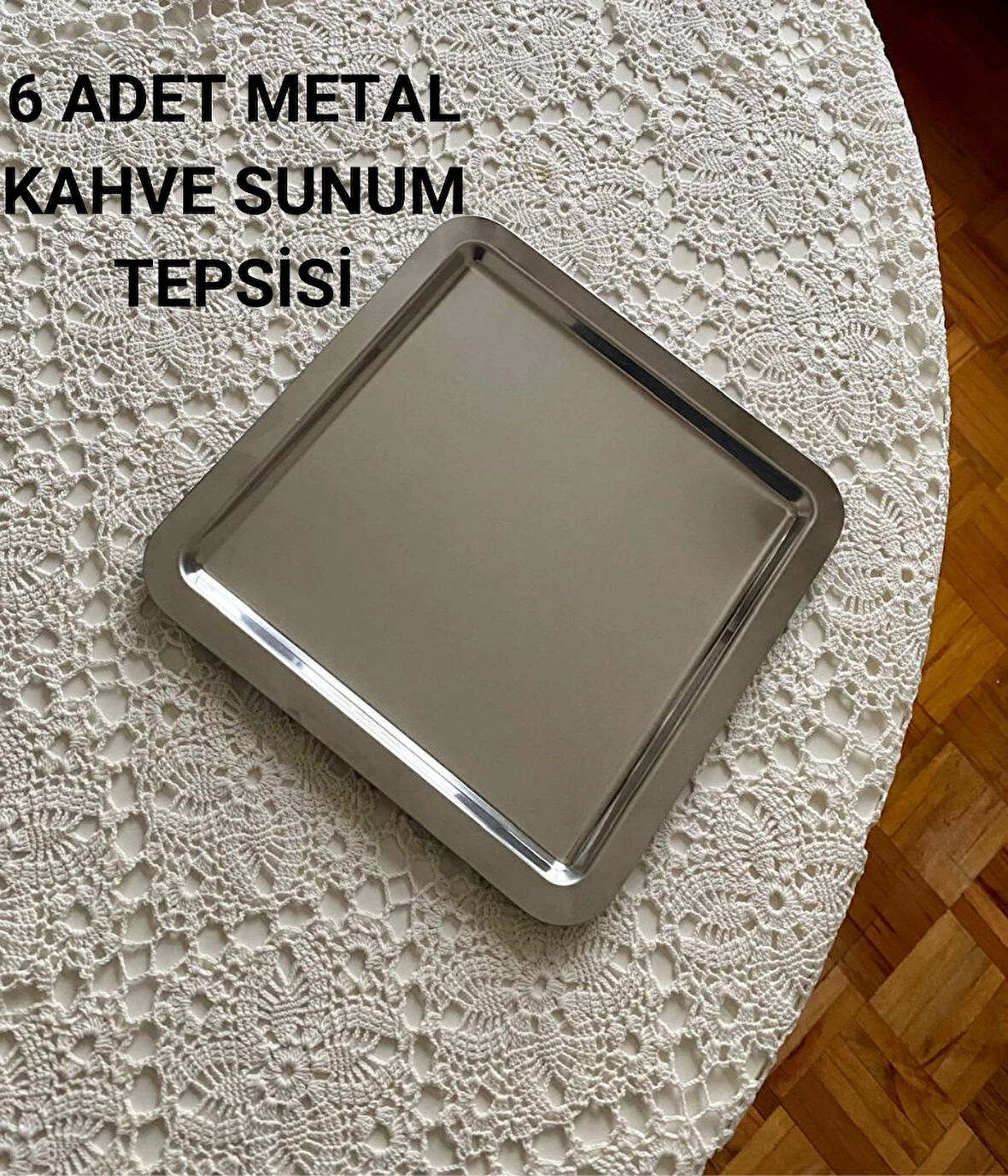  Modern Kahve Sunum Tepsisi - 6'lı Kare Metal Şık Sunum Tepsisi