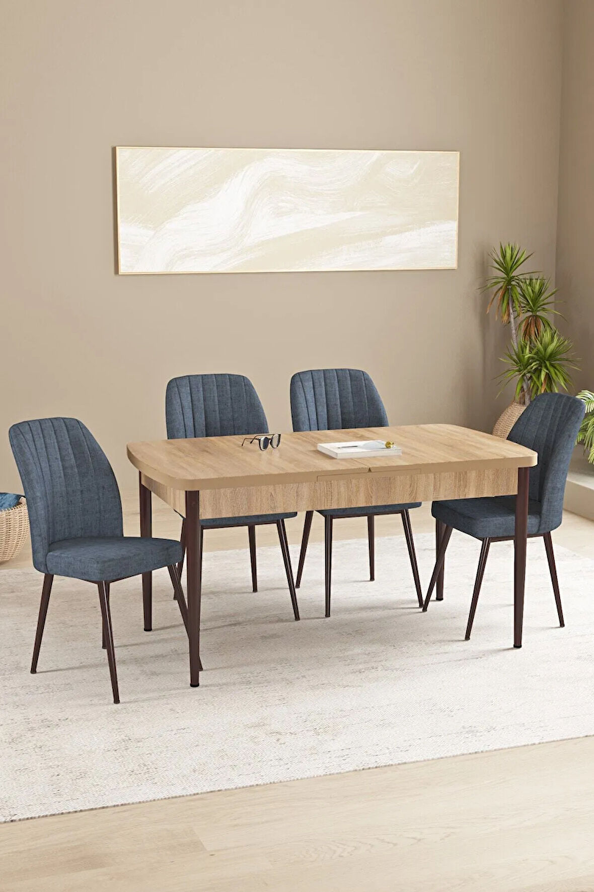 Arya Siyah Mermer Desen 80x132 MDF Açılabilir Yemek Masası Takımı 6  Sandalye