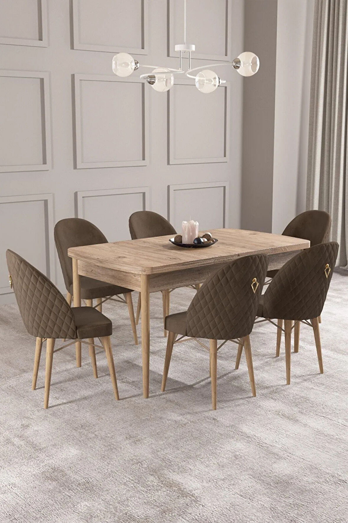 Calvin Atlantik 80x132 MDF Açılabilir Mutfak Masası Takımı 6  Sandalye