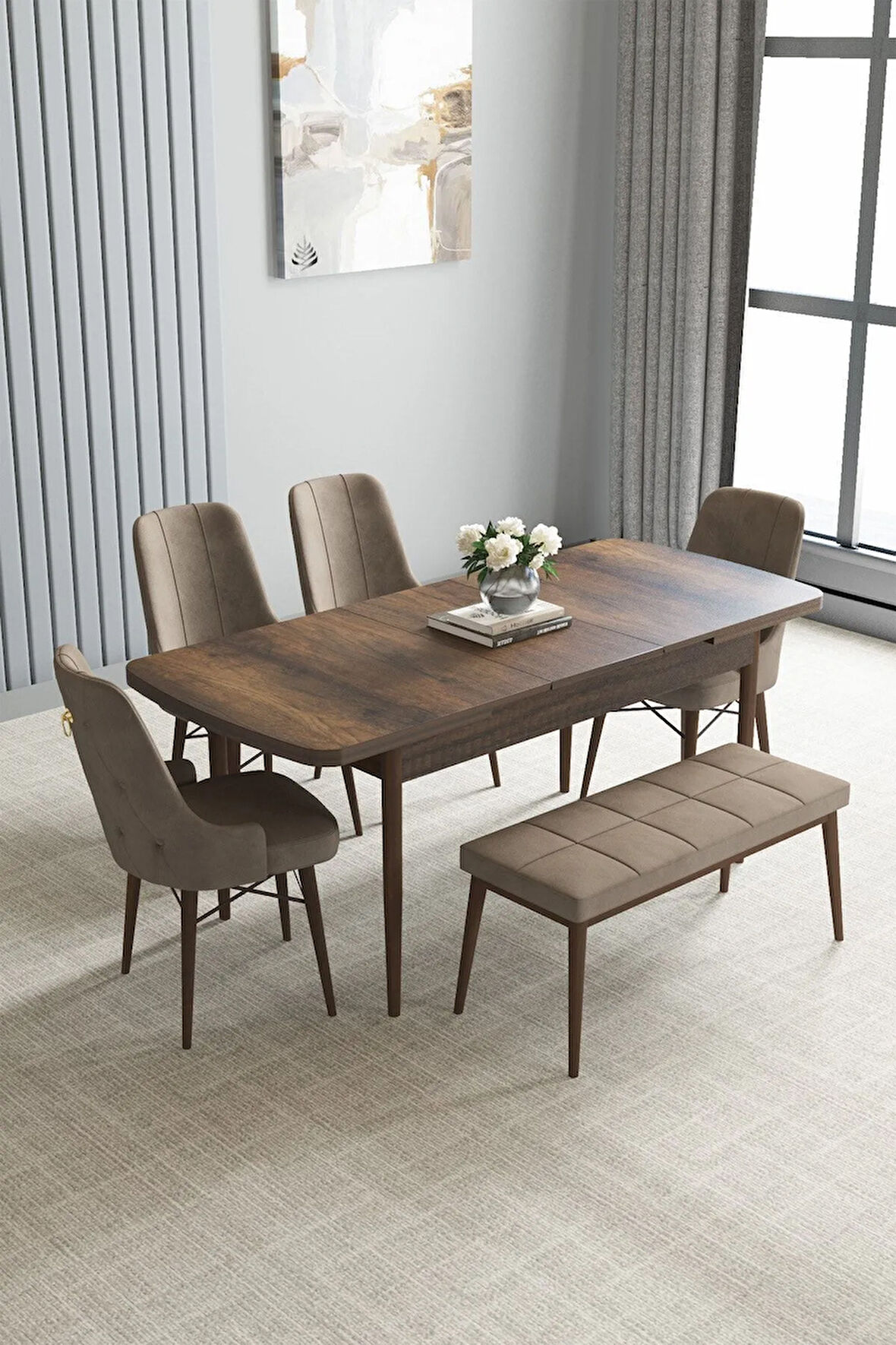 Jusie Barok Desen 80x132 Açılabilir Yemek Odası Takımı 6  Sandalye