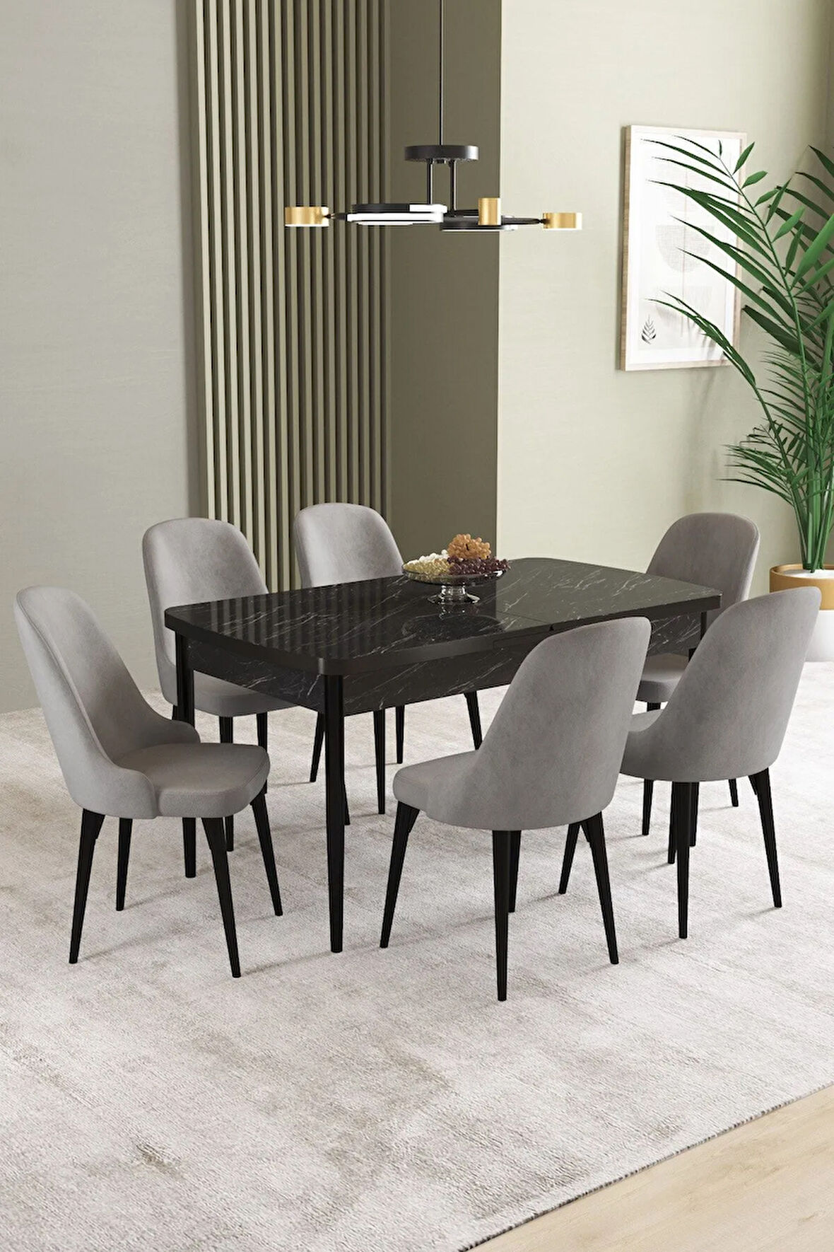 Elis Meşe Desen 80x132 Açılabilir Masa Takımı 4 Sandalye, 1 Bench