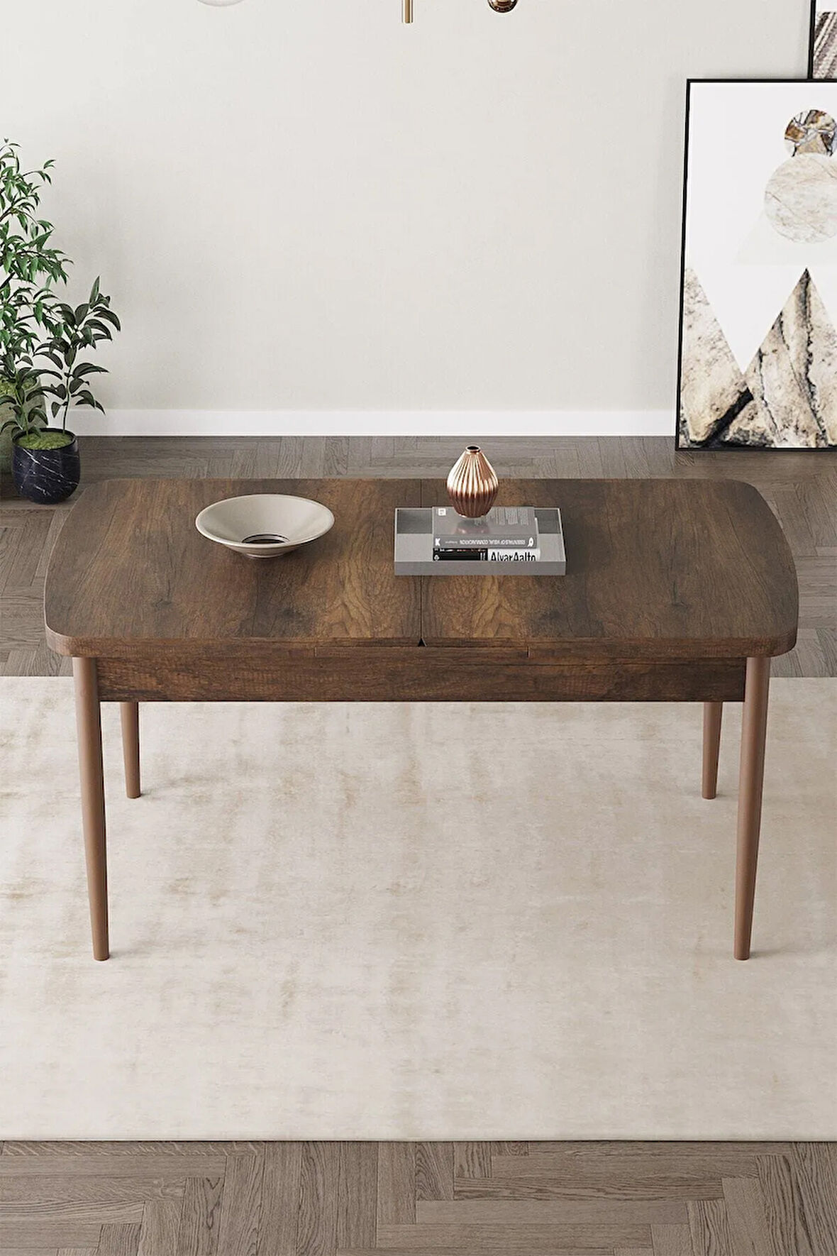 Milas Barok Desen 80x132 MDF Açılabilir Mutfak Masası Takımı 4 Sandalye, 1 Bench