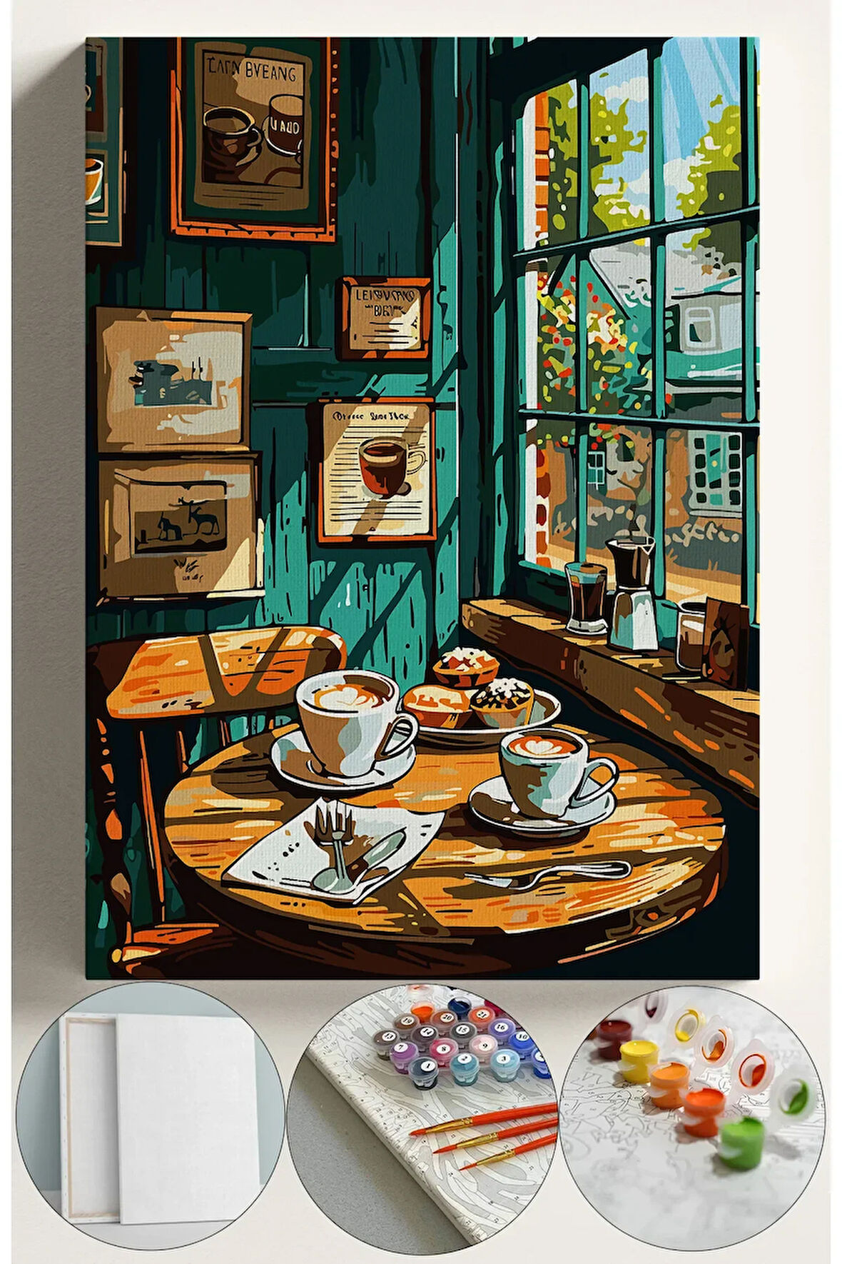 Sayılarla Boyama Seti Numaralı Tuval Fırça Boya 40x50 Cm - KAHVECİ