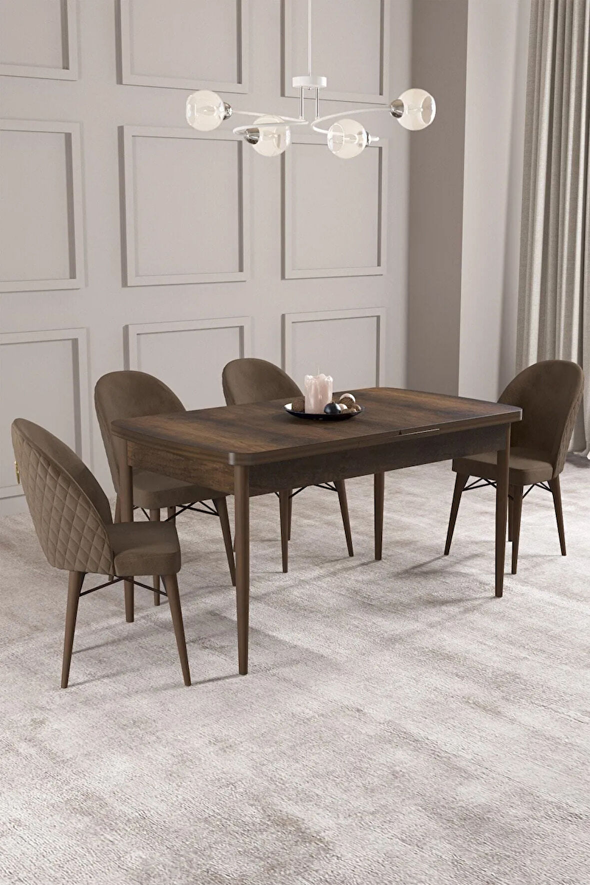 Calvin Barok Desen 80x132 MDF Açılabilir Mutfak Masası Takımı 4  Sandalye