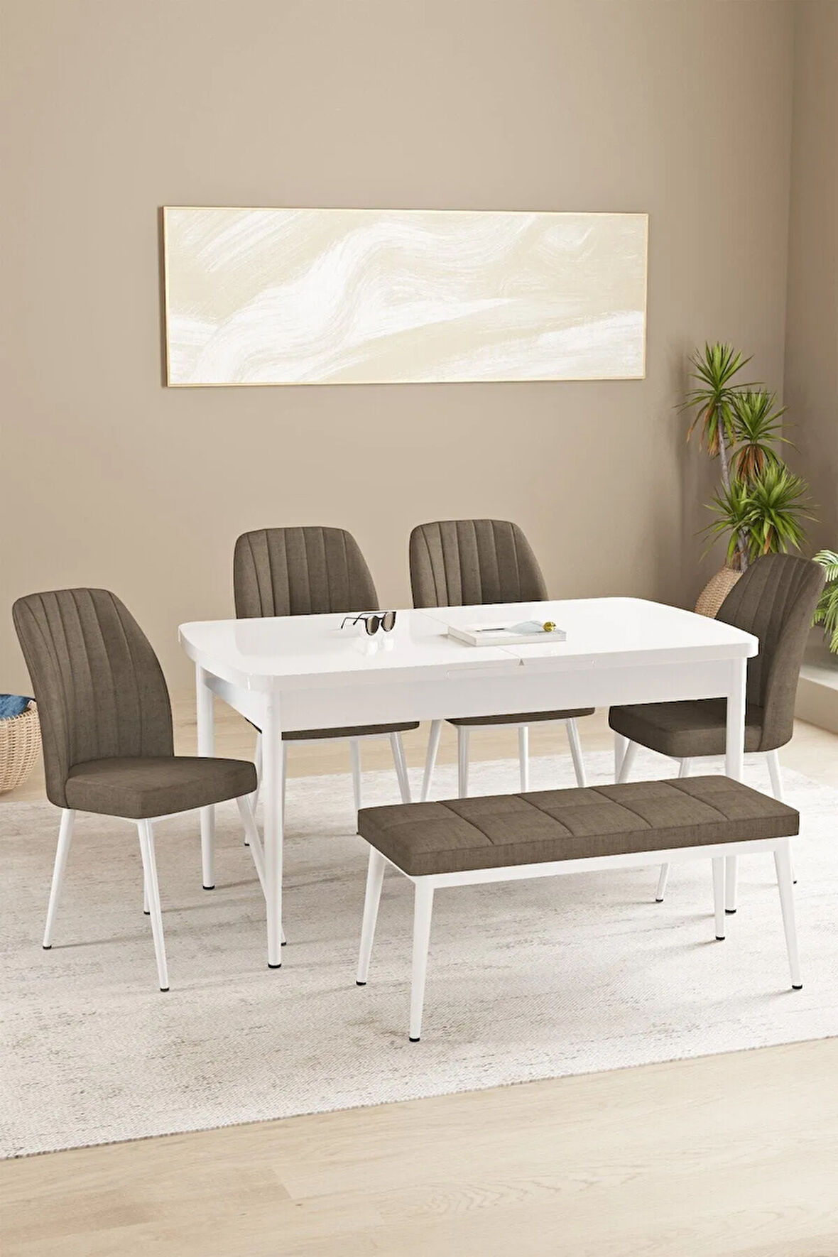 Daisy Siyah Mermer Desen 80x132 Açılabilir MDF Mutfak Masa Takımı 4 Sandalye