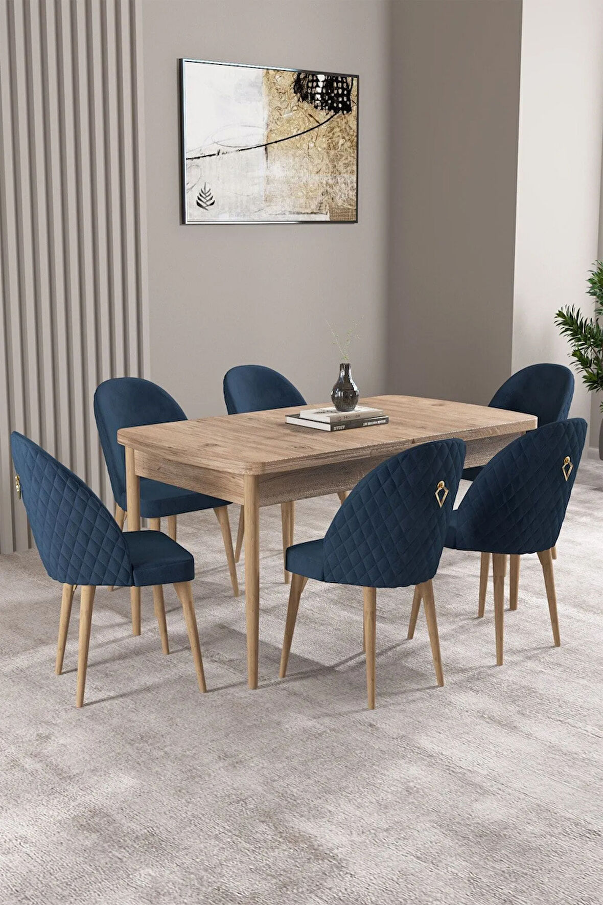 Elis Meşe Desen 80x132 Açılabilir Yemek Odası Takımı 4  Sandalye