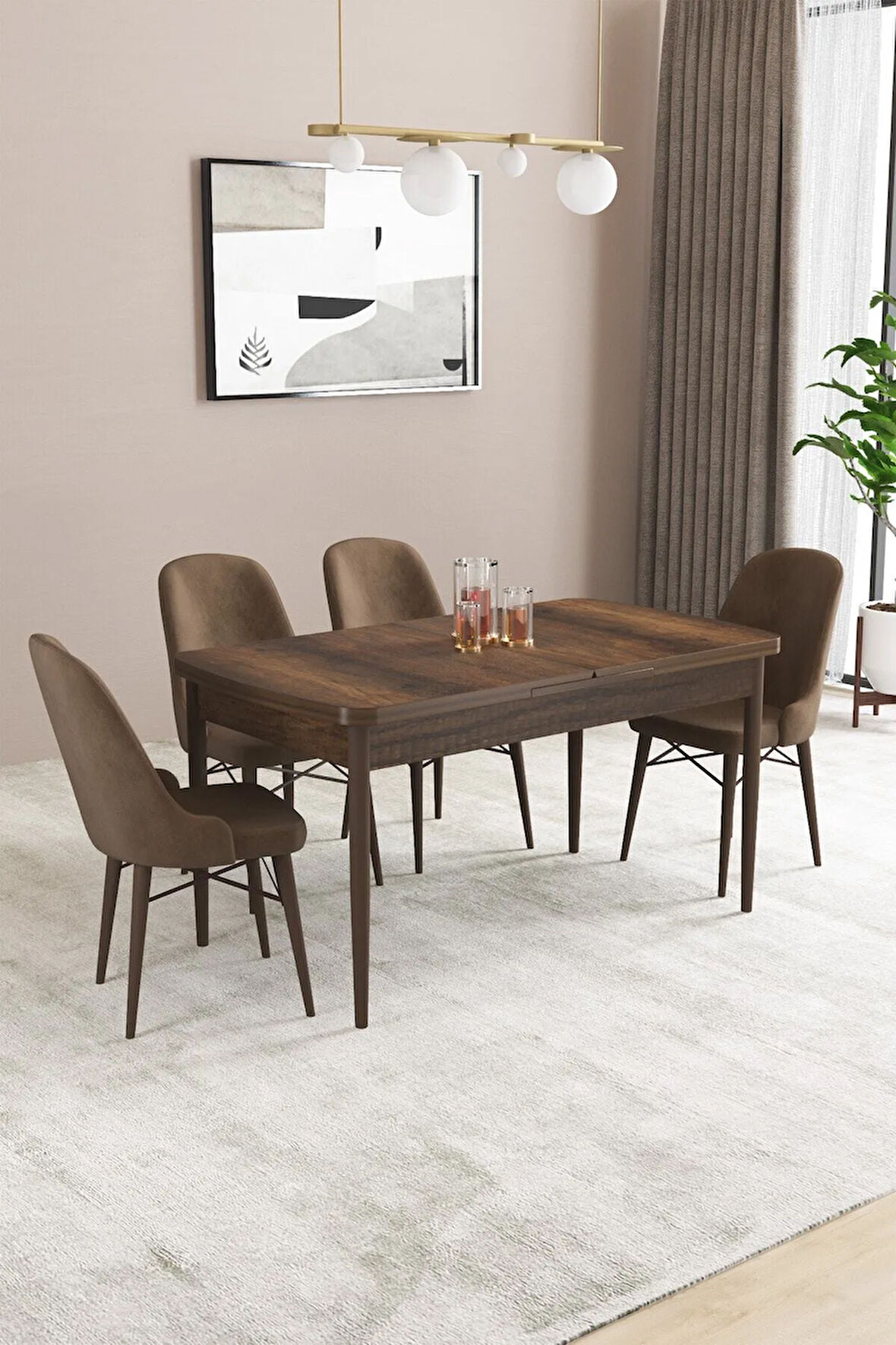 Fonza Barok 80x132 MDF Açılabilir Mutfak Masası Takımı 4  Sandalye