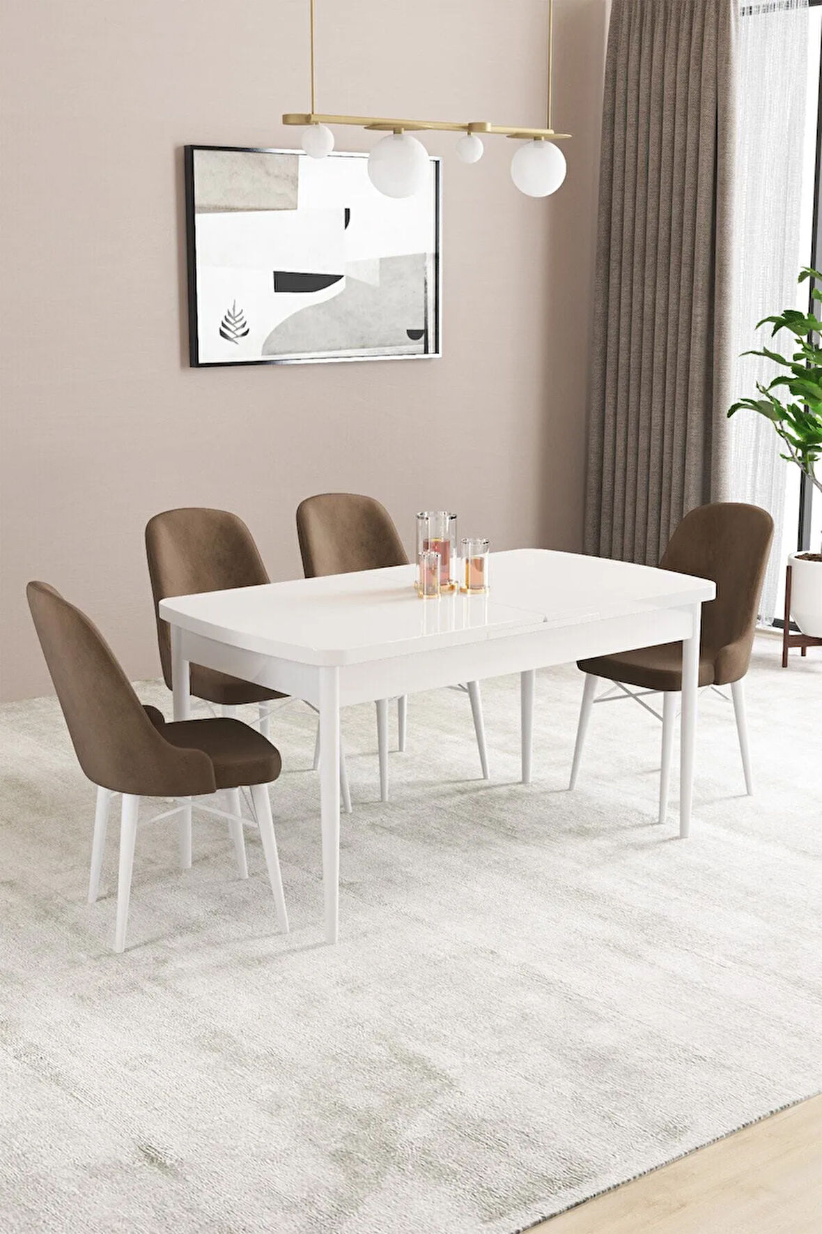 Fonza Beyaz 80x132 MDF Açılabilir Mutfak Masası Takımı 4  Sandalye