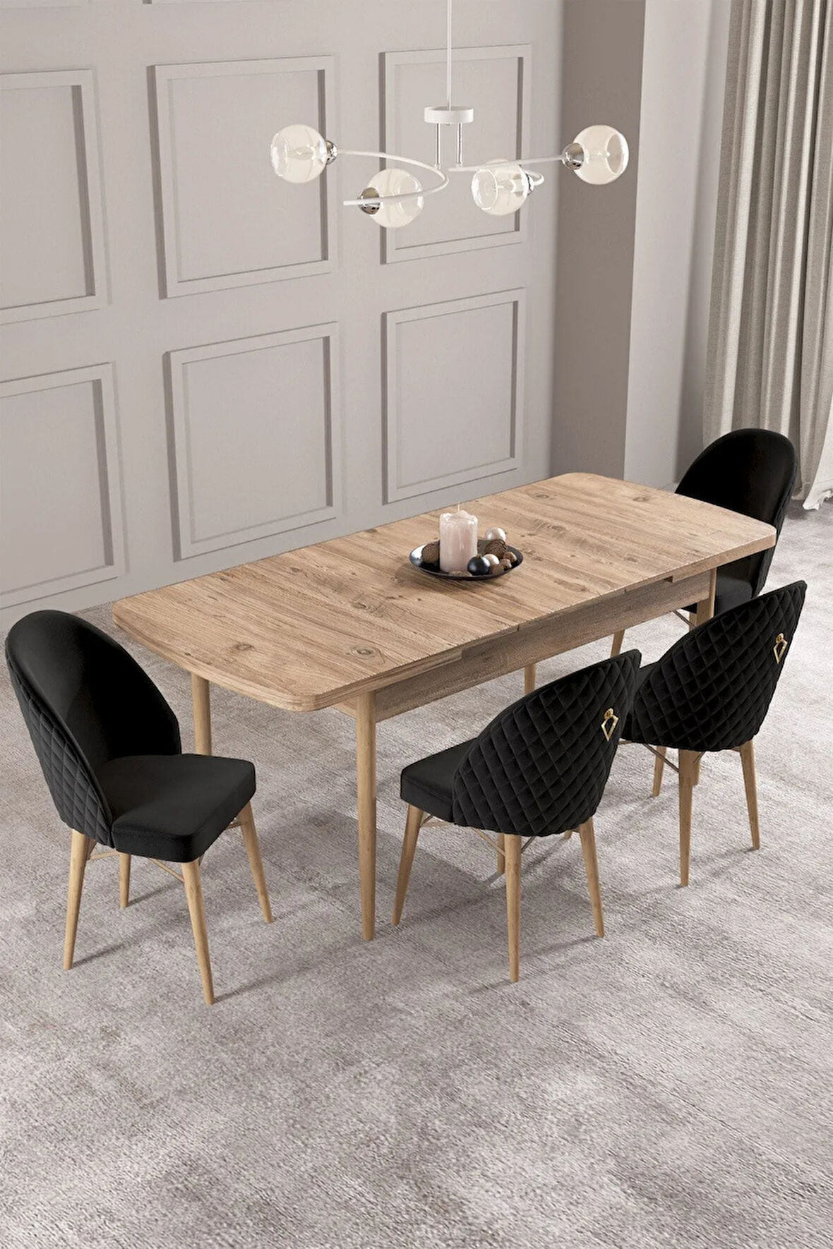 Floryn MDF Meşe Desen Açılabilir 80x132 Cm 4 Sandalyeli Mutfak Masası Takımı