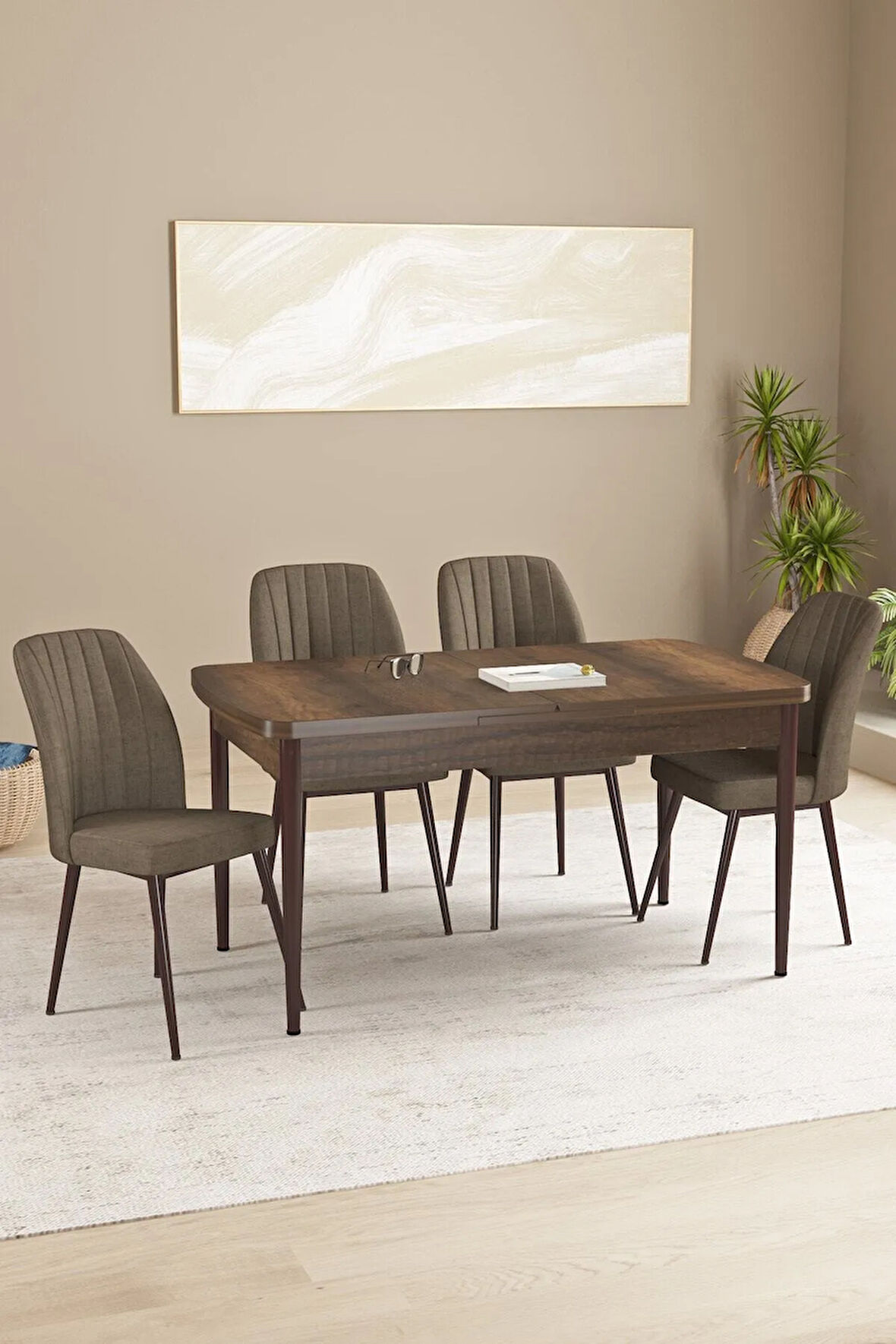 Floryn Barok Desen 80 X 132 Açılabilir MDF Mutfak Masa Takımı 4 Sandalye