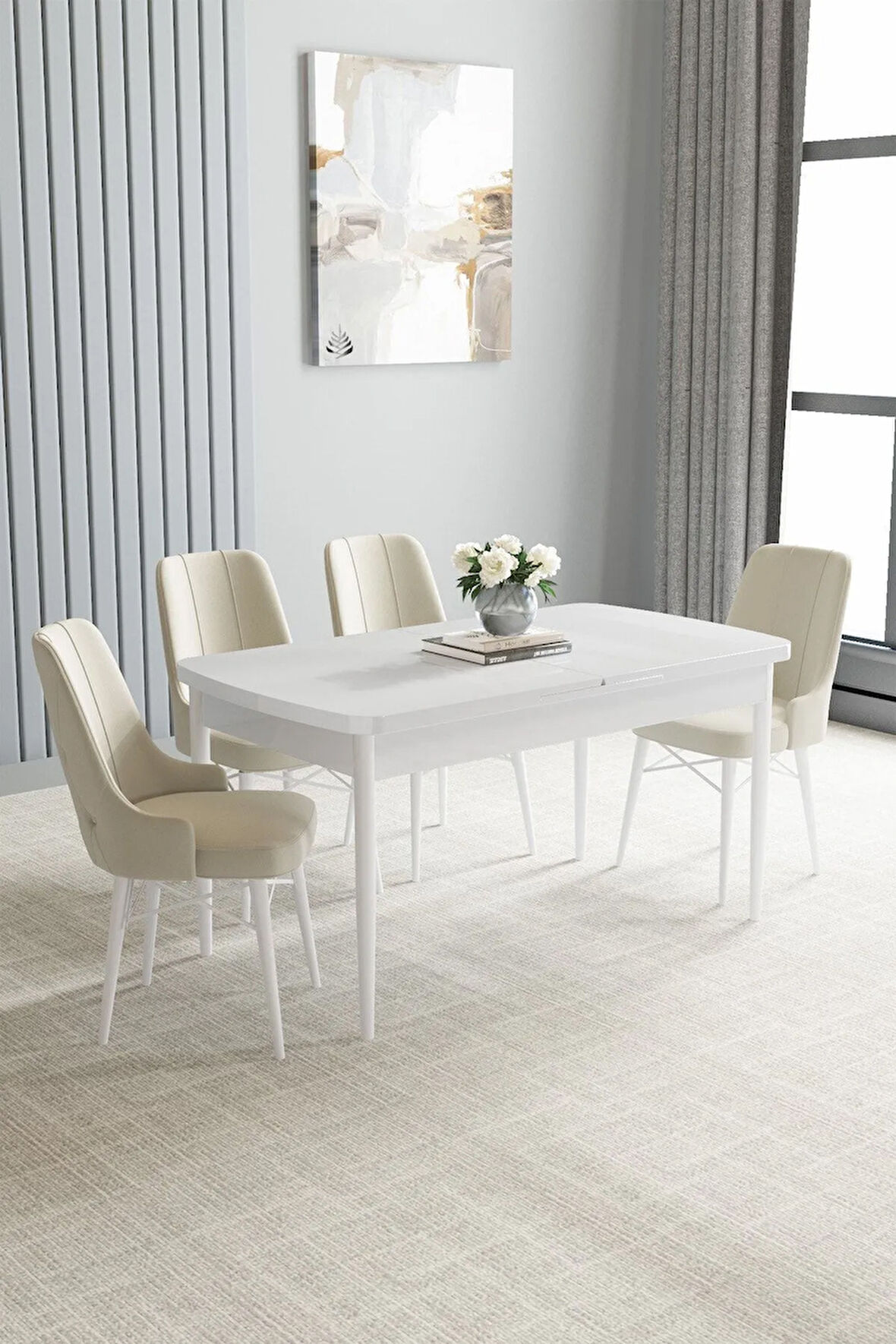 Jusie Beyaz 80x132 Açılabilir Yemek Odası Takımı 4  Sandalye